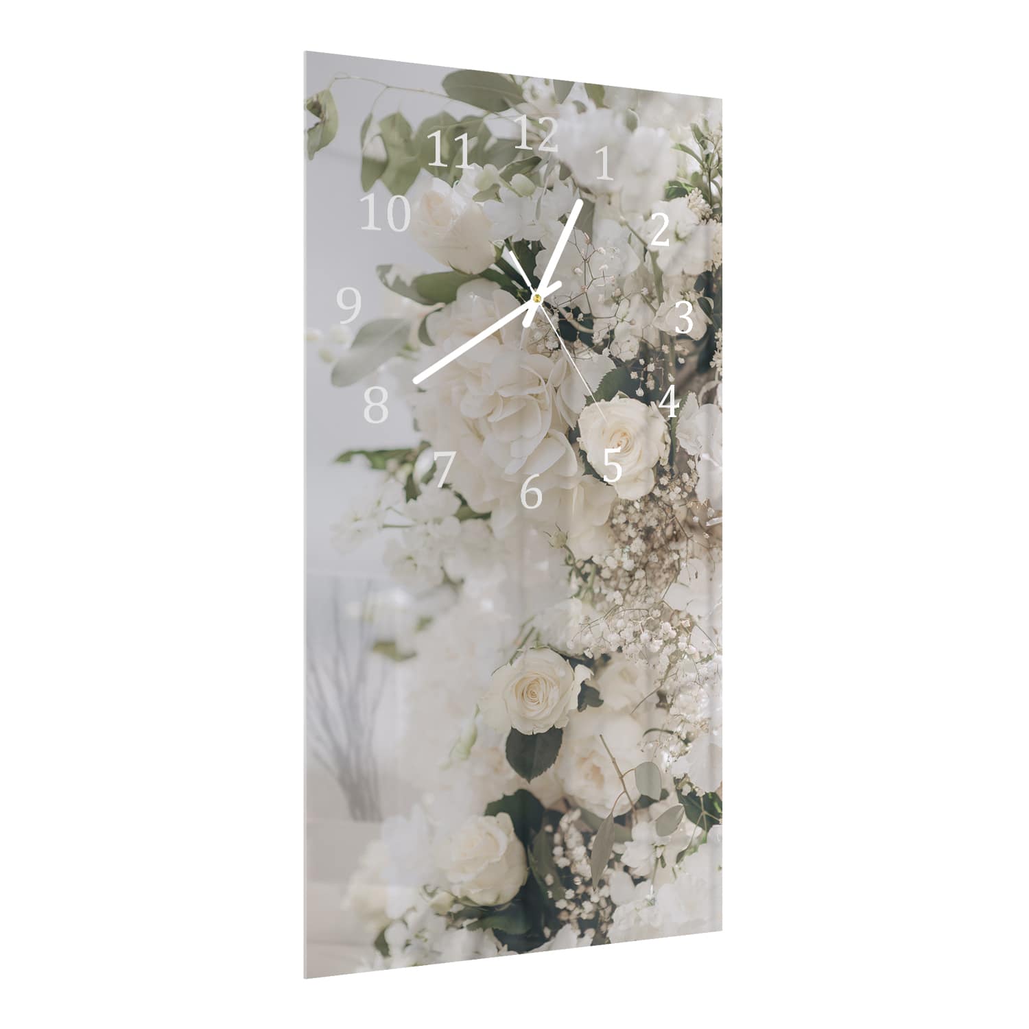 Wandklok 30x60  - Gehard Glas - Witte Bloemen Decor