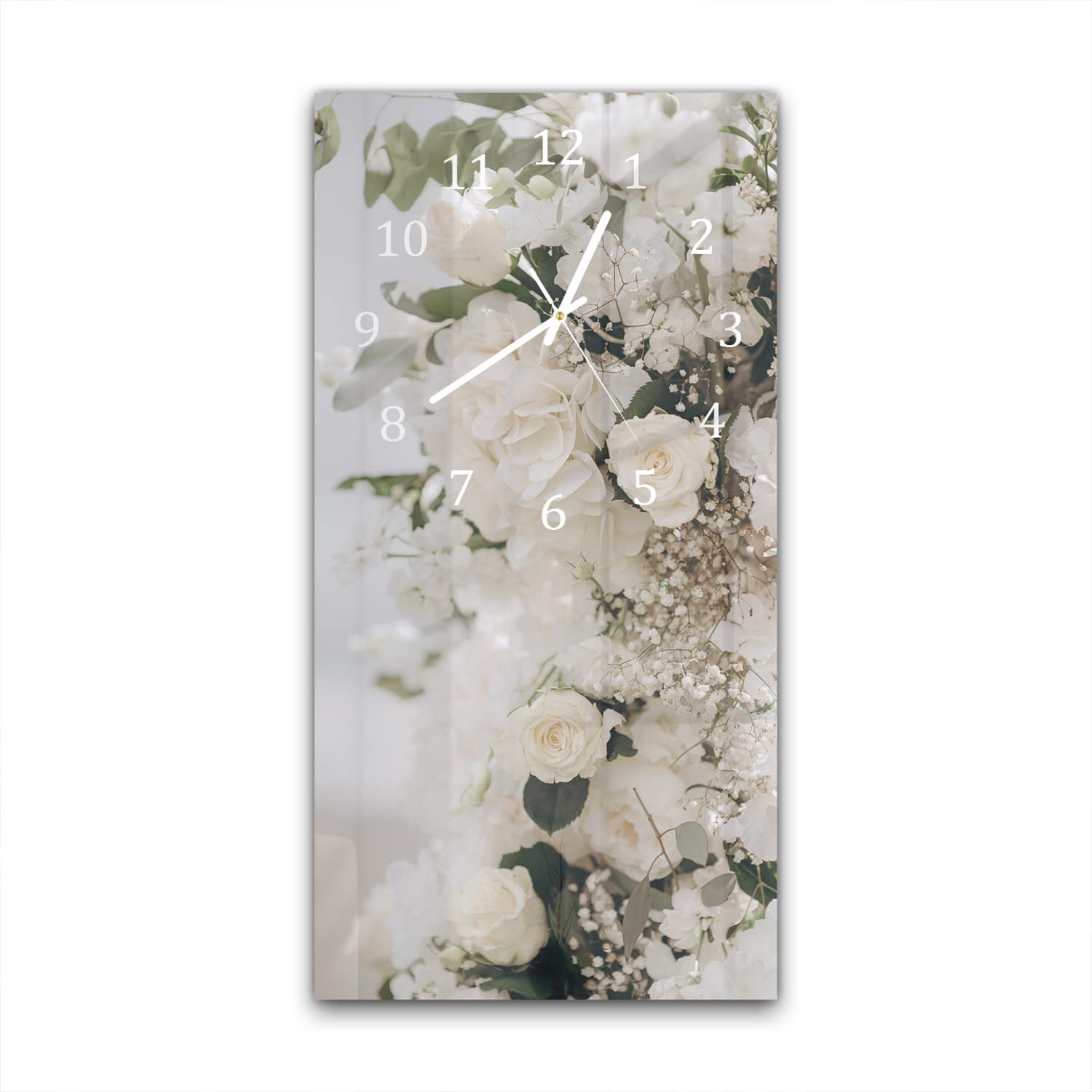 Wandklok 30x60  - Gehard Glas - Witte Bloemen Decor