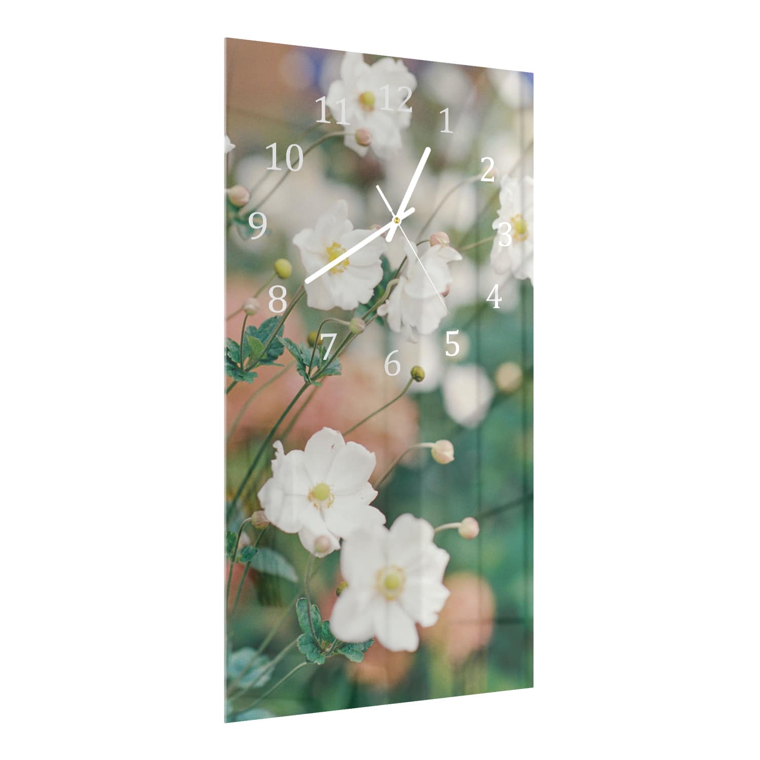 Wandklok 30x60  - Gehard Glas - Witte Bloemen In De Tuin