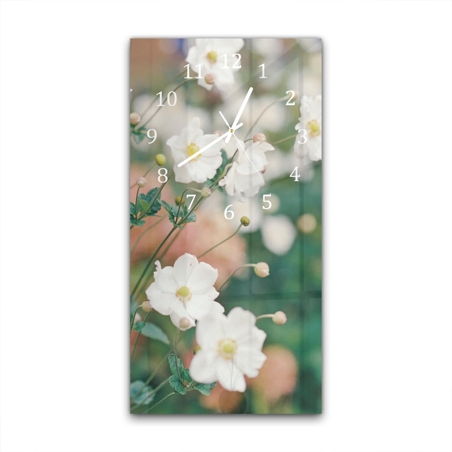 Wandklok 30x60  - Gehard Glas - Witte Bloemen In De Tuin