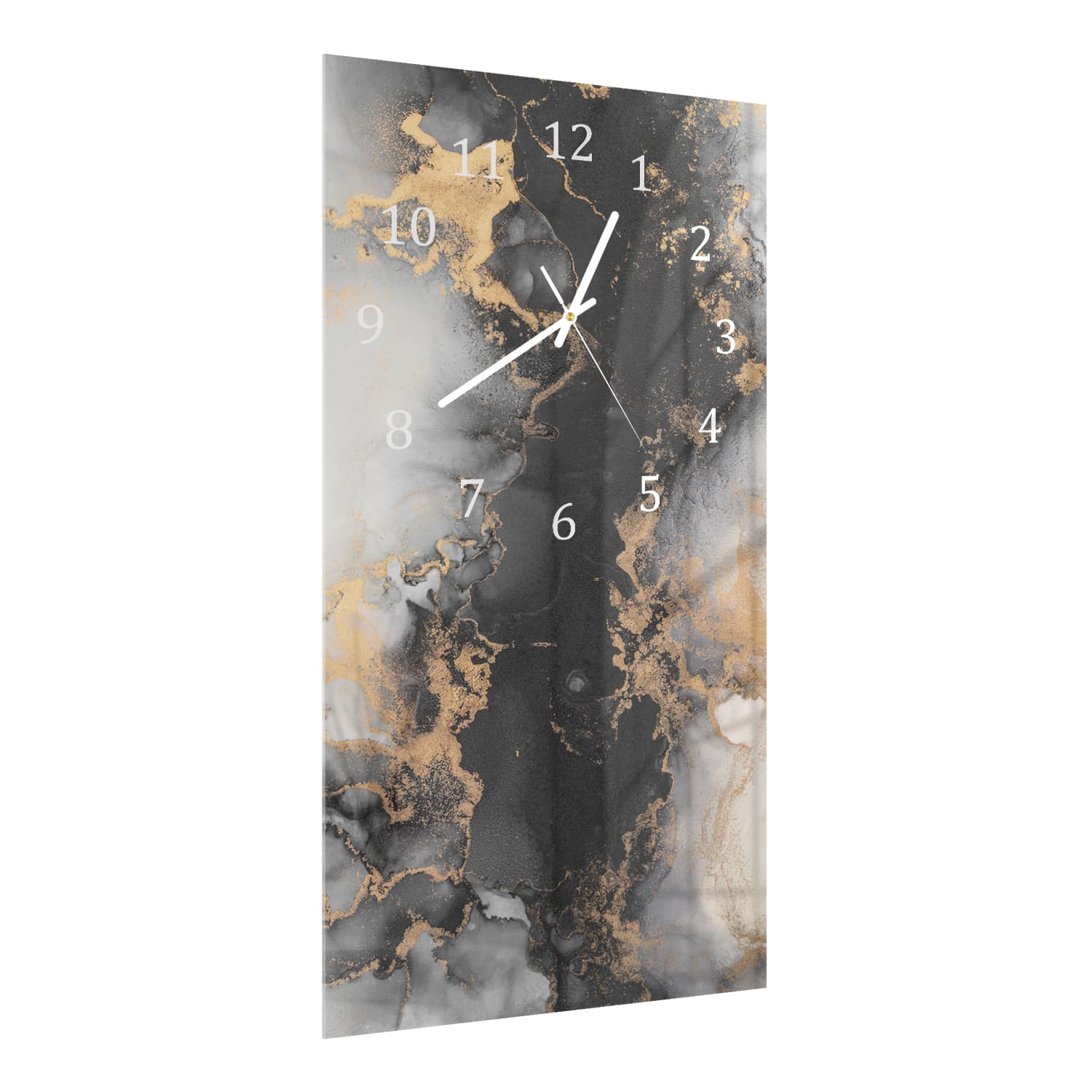 Wandklok 30x60  - Gehard Glas - Luxe Zwart-Goud Marmer