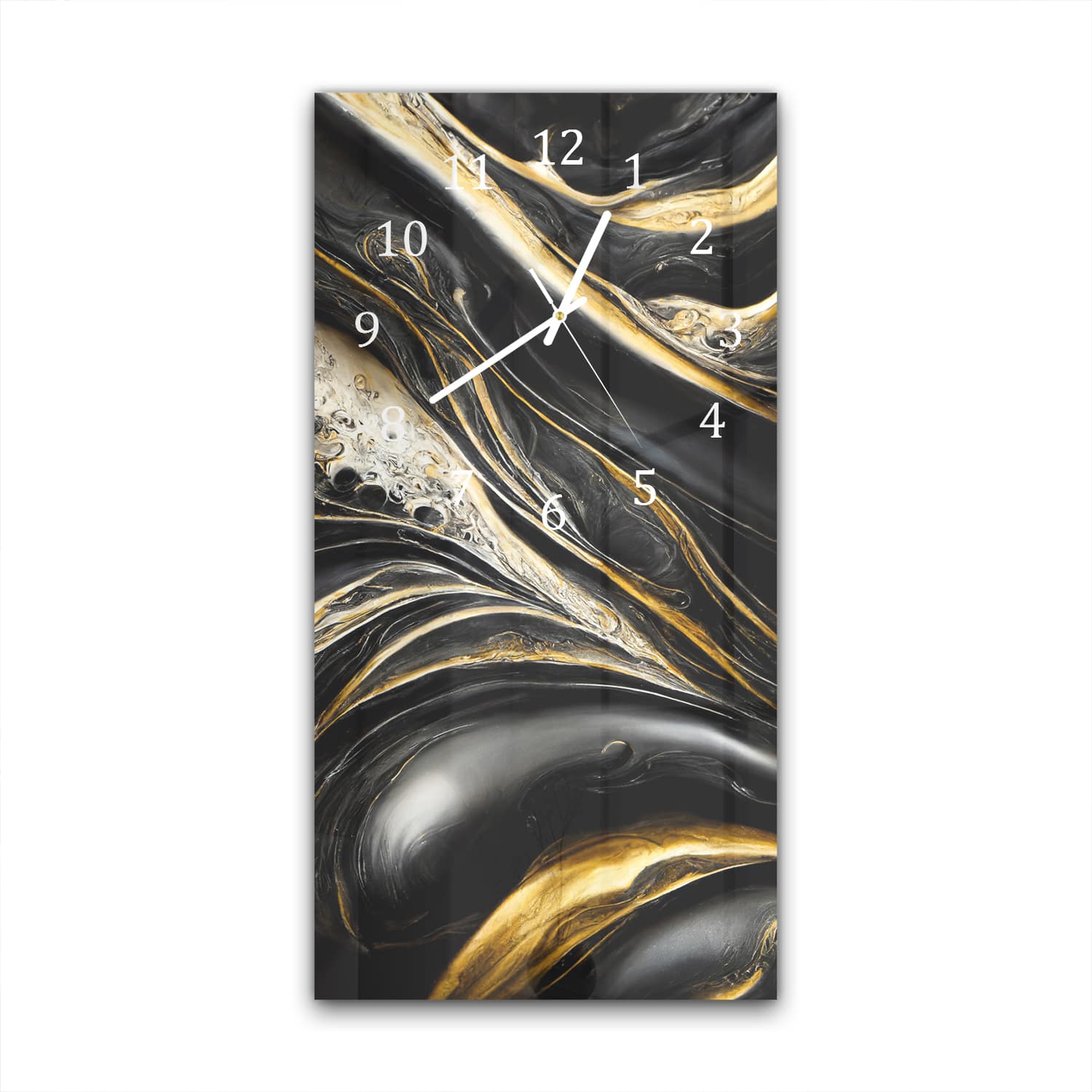 Wandklok 30x60  - Gehard Glas - Abstracte Goud en Zwart Marmer