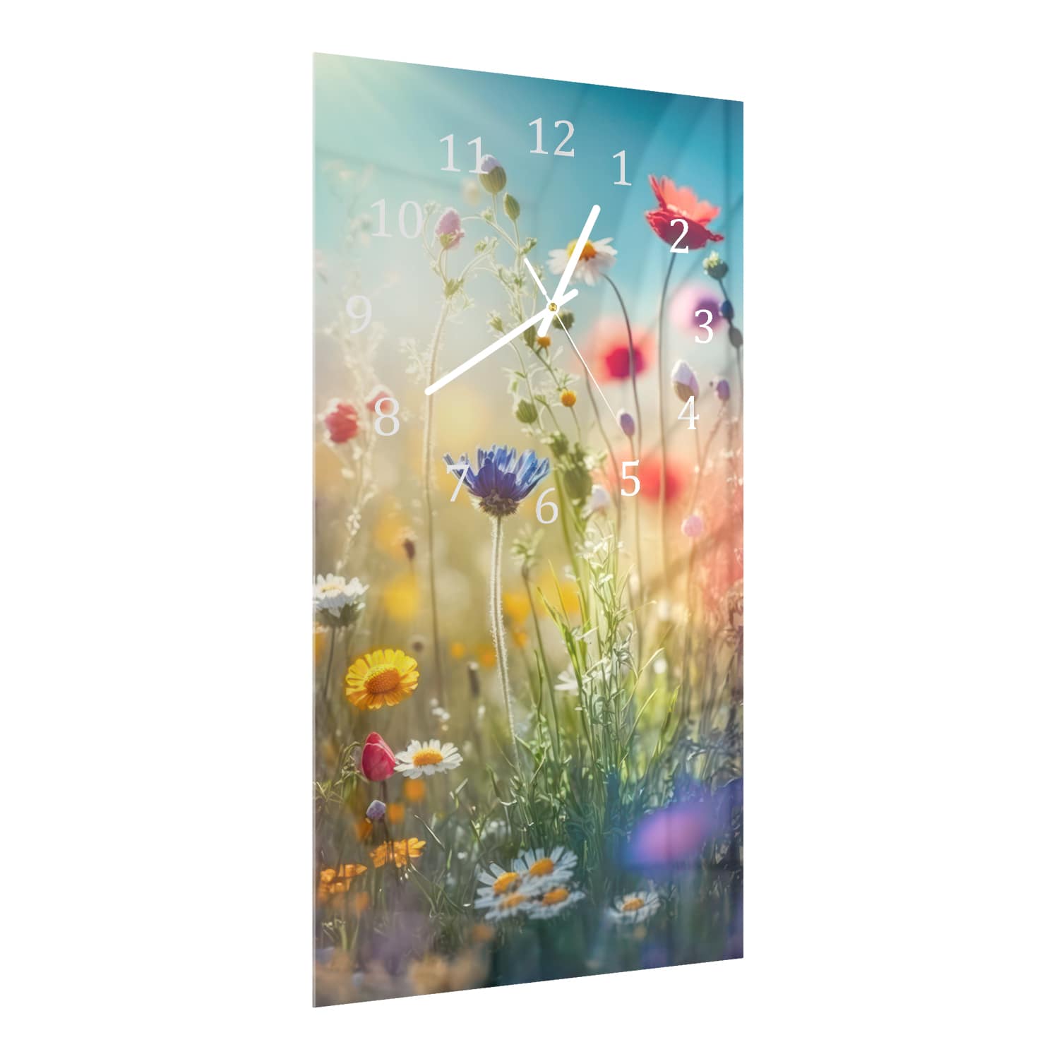 Wandklok 30x60  - Gehard Glas - Kleurrijke Wildbloemenweide