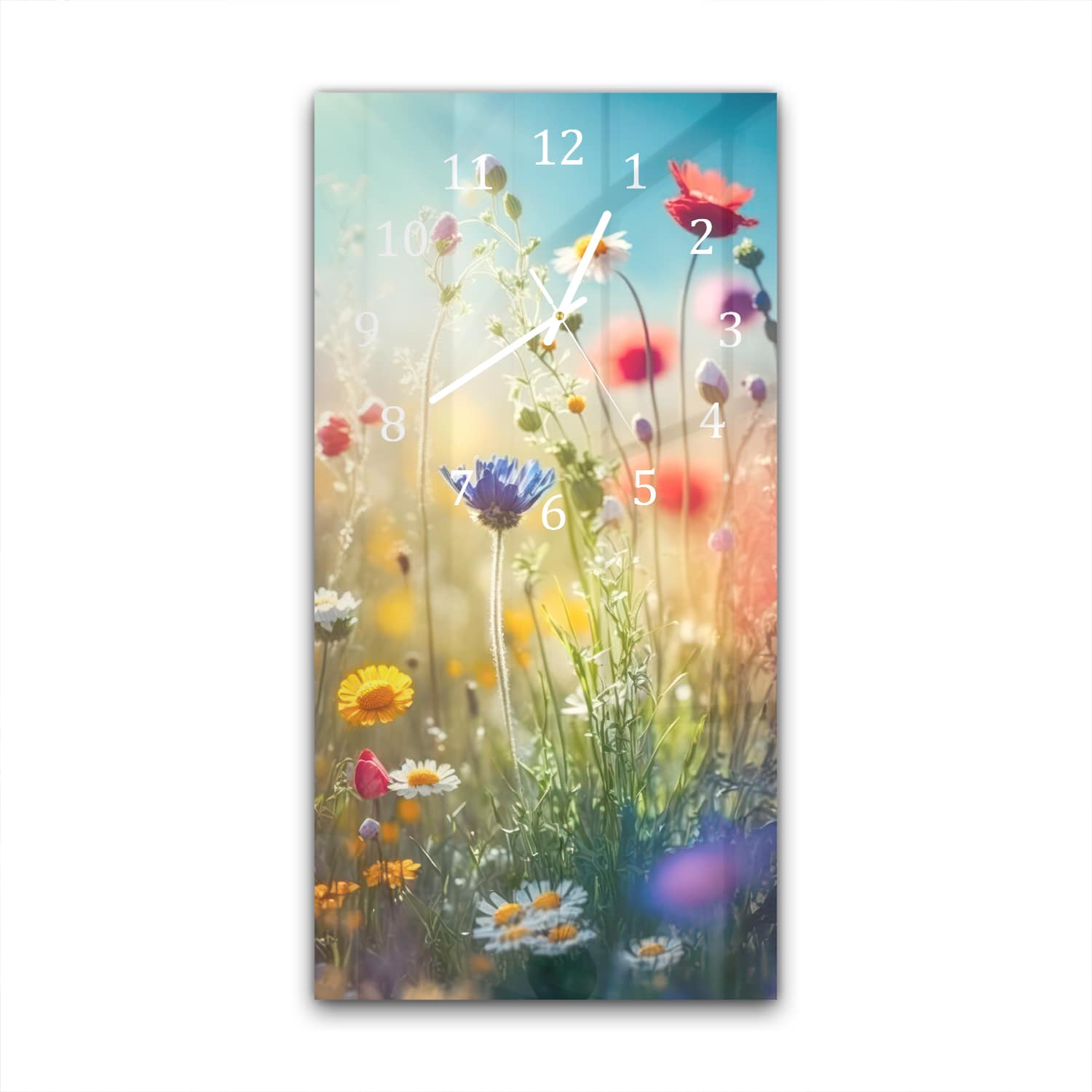 Wandklok 30x60  - Gehard Glas - Kleurrijke Wildbloemenweide