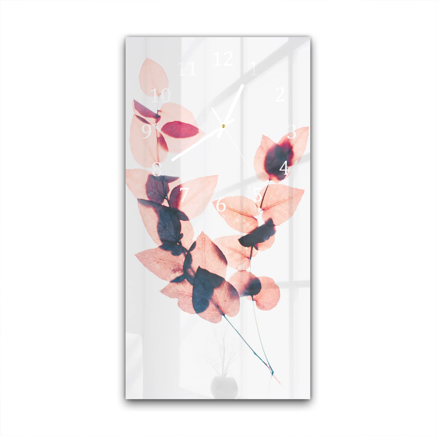 Wandklok 30x60  - Gehard Glas - Waterverf Roze Bladeren