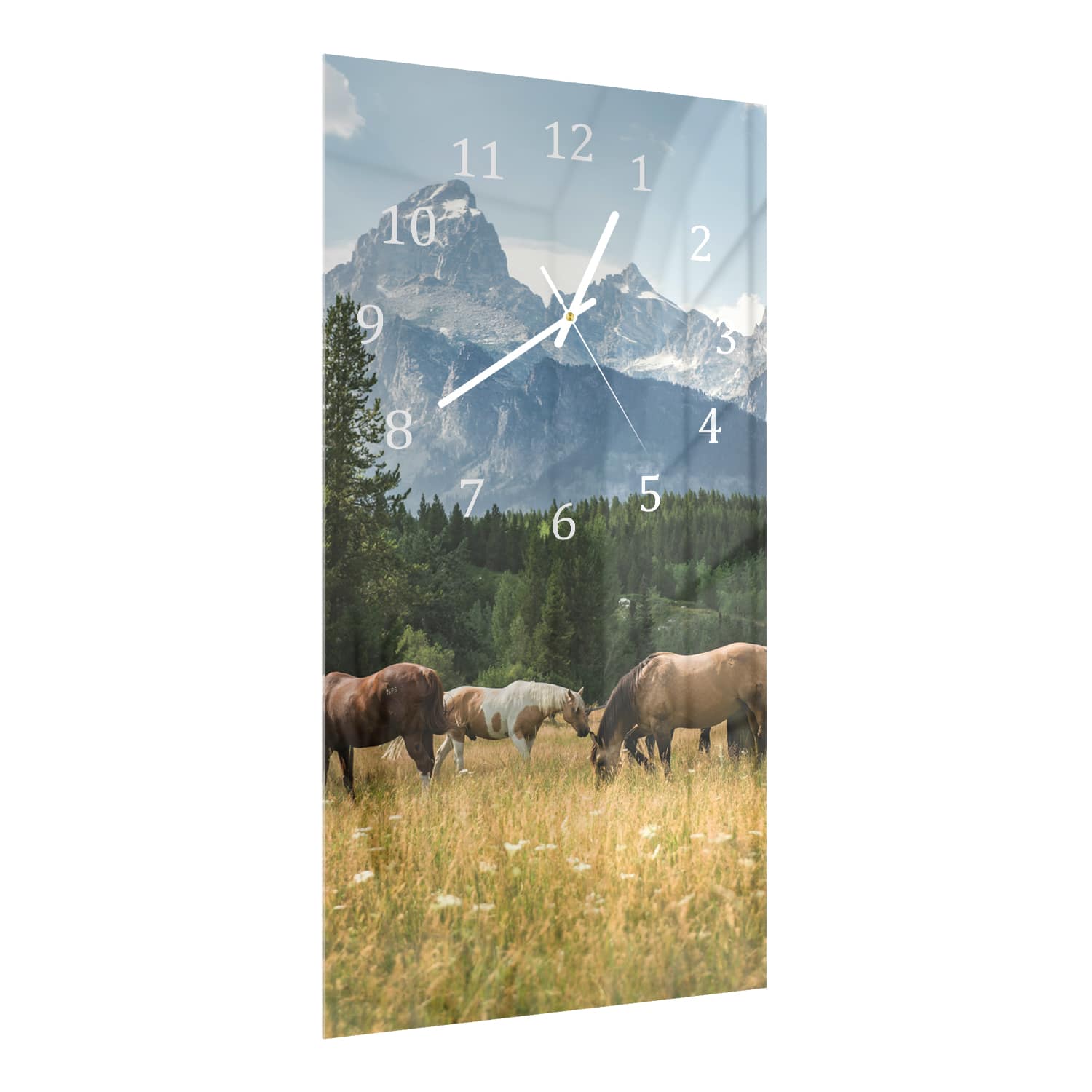 Wandklok 30x60  - Gehard Glas - Grazende Paarden