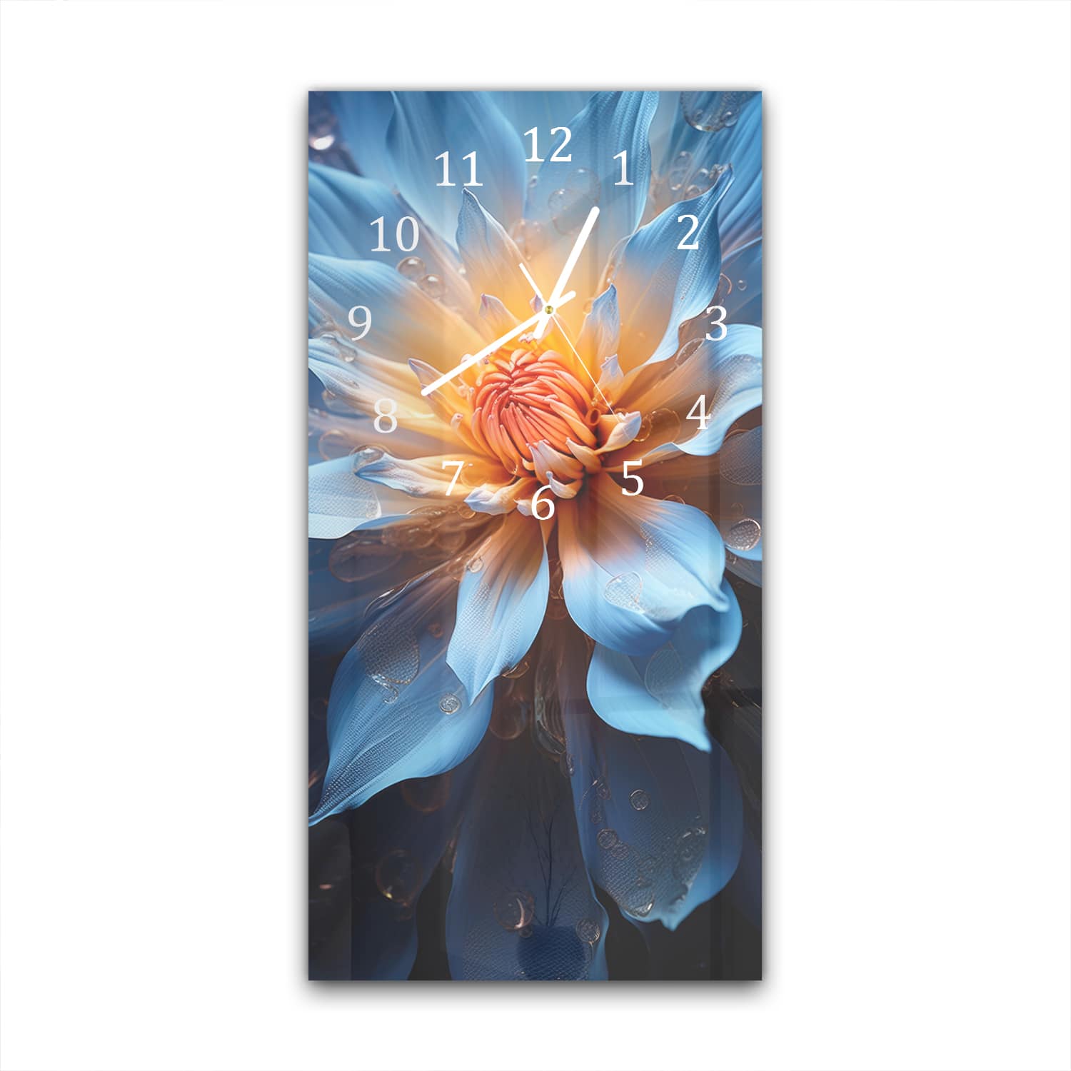 Wandklok 30x60  - Gehard Glas - Stralende Blauwe Dahlia