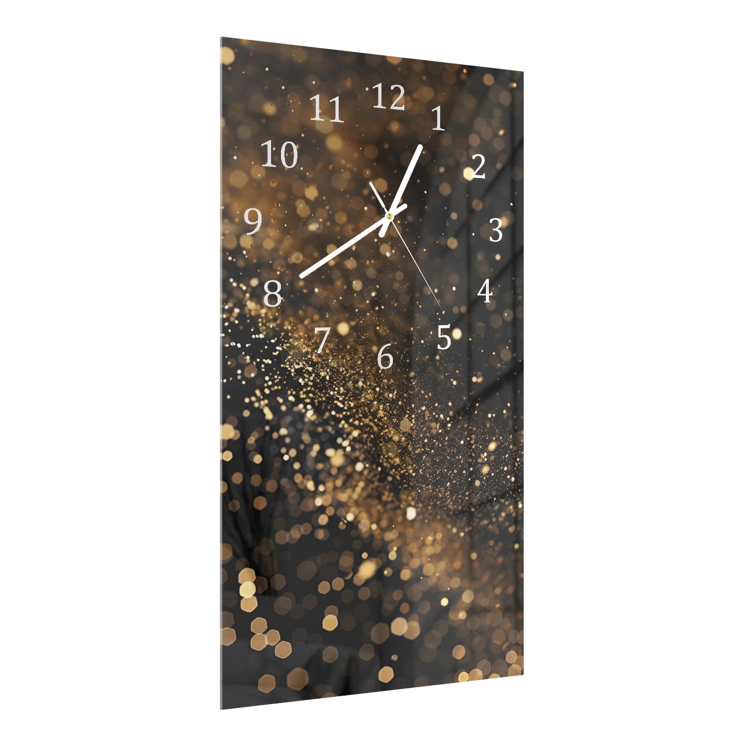 Wandklok 30x60  - Gehard Glas - Zwarte Achtergrond met Gouden Glitter