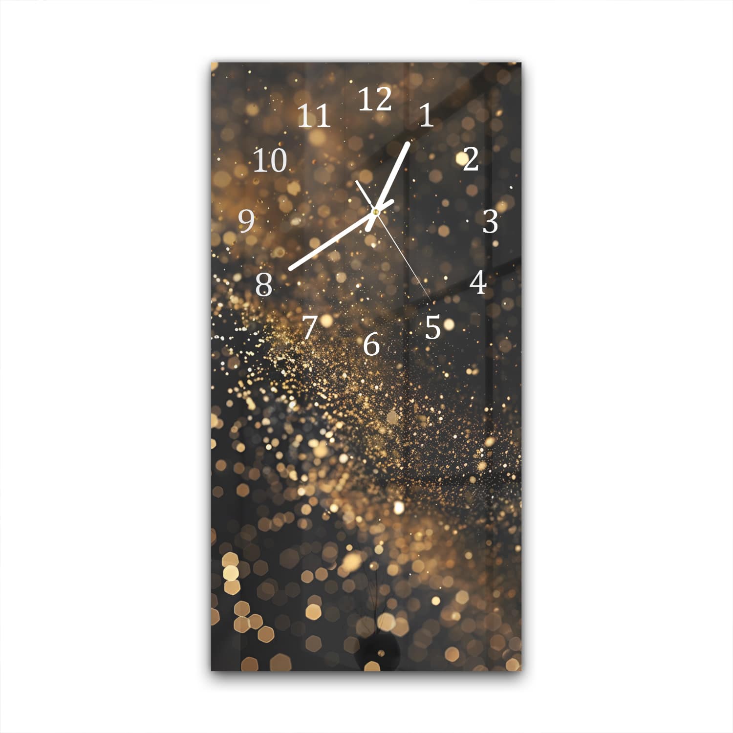 Wandklok 30x60  - Gehard Glas - Zwarte Achtergrond met Gouden Glitter