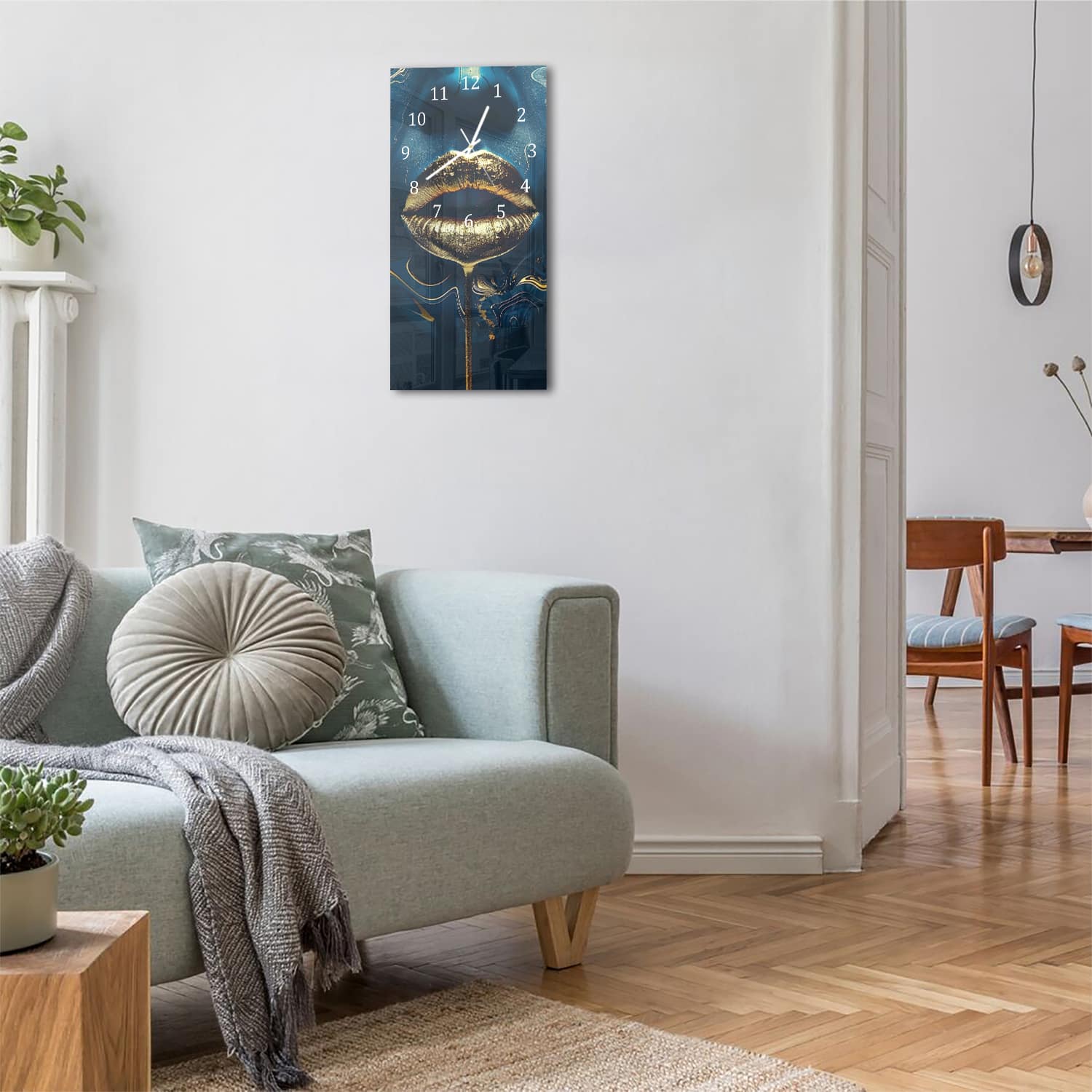Wandklok 30x60  - Gehard Glas - Gouden Lippen in Abstracte Kunst