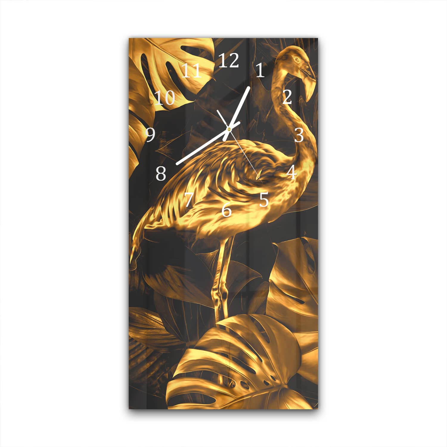 Wandklok 30x60  - Gehard Glas - Nachtelijke Gouden Flamingo