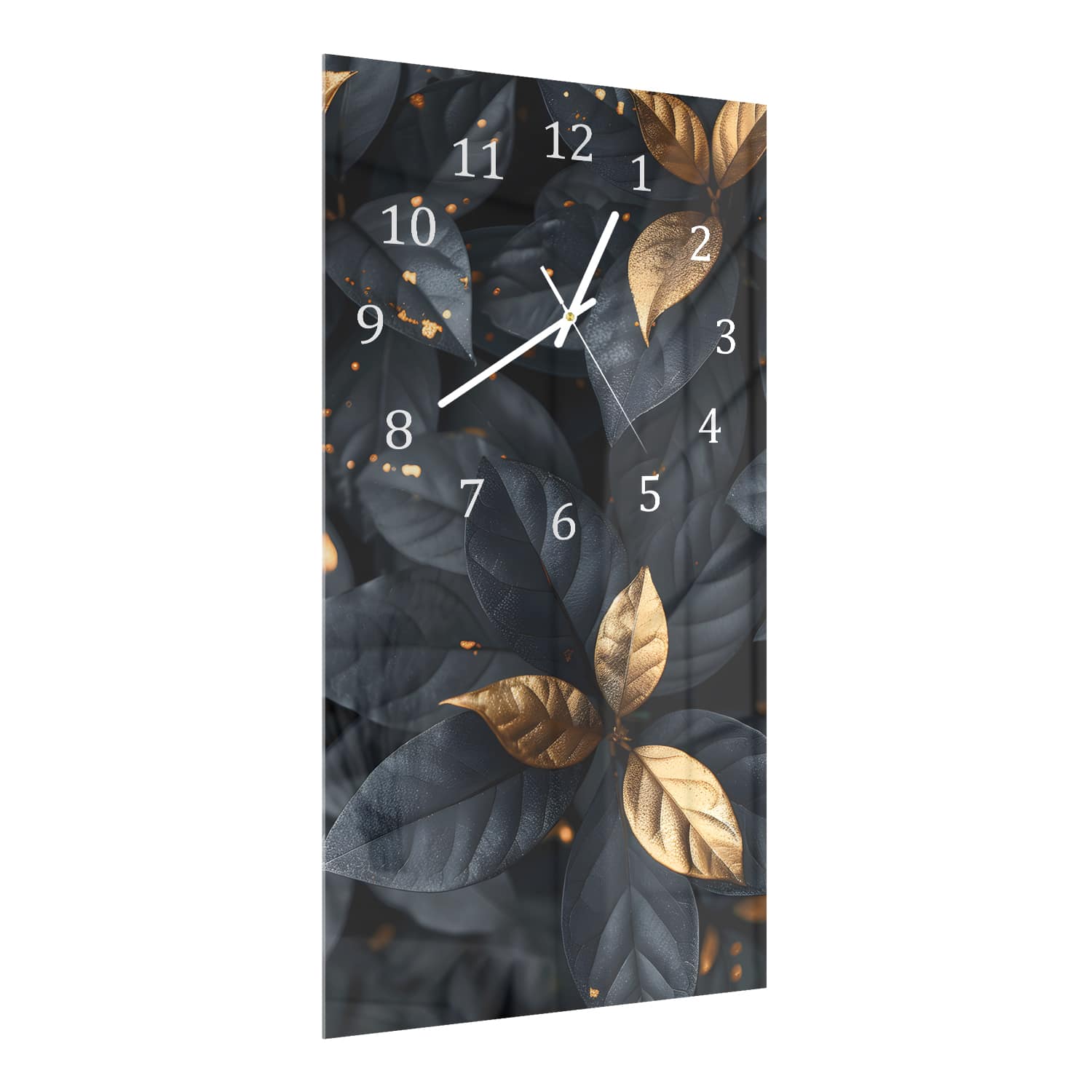 Wandklok 30x60  - Gehard Glas - Zwart/Goud Gebladerte Patroon