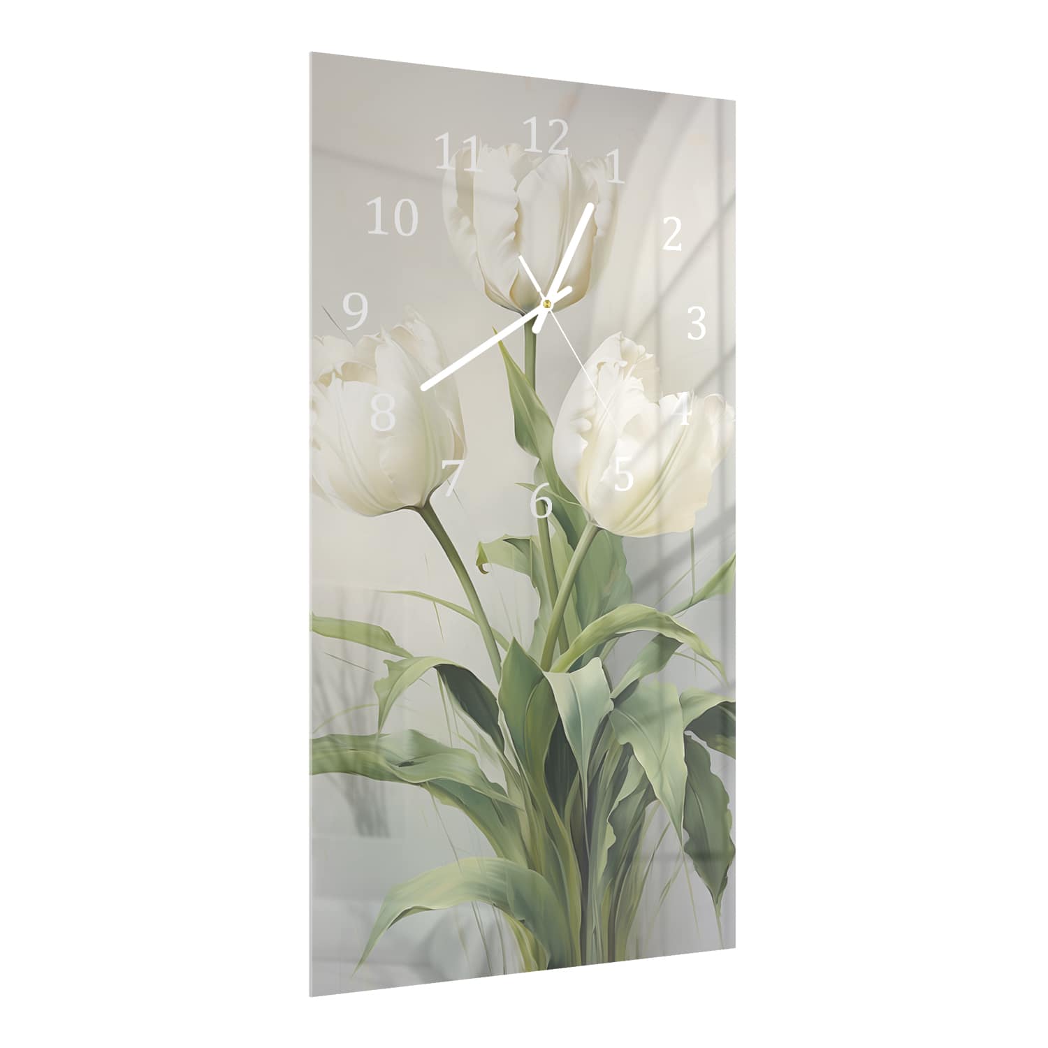 Wandklok 30x60  - Gehard Glas - Romantische Witte Tulpen