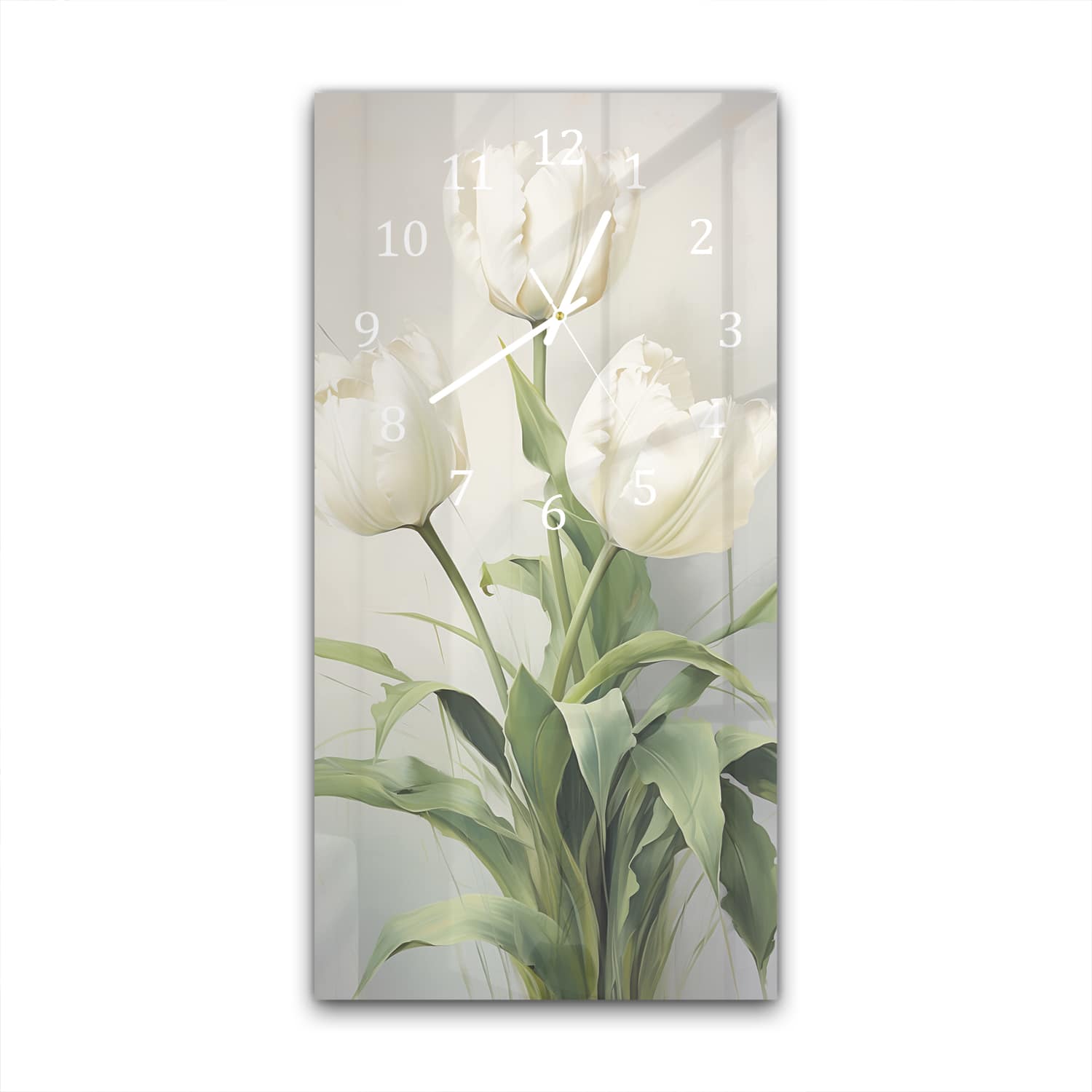 Wandklok 30x60  - Gehard Glas - Romantische Witte Tulpen