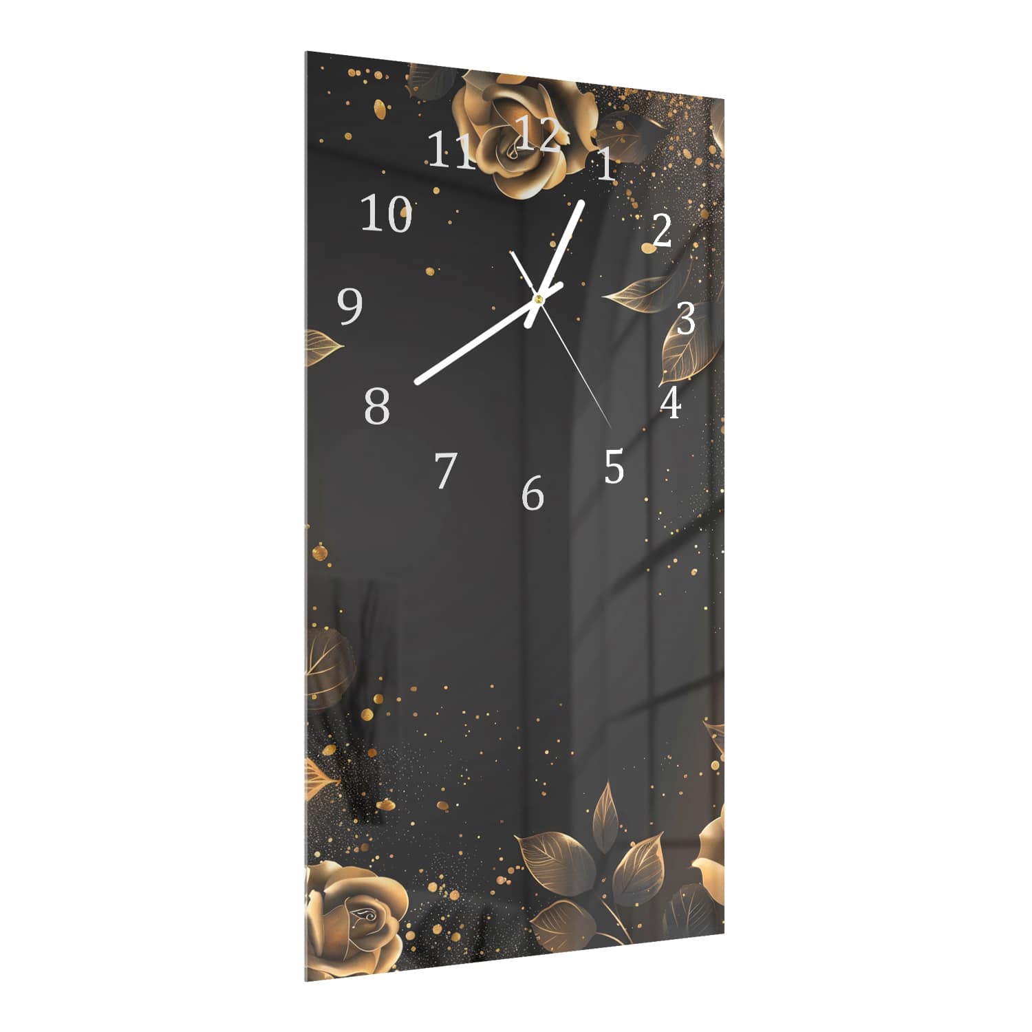 Wandklok 30x60  - Gehard Glas - Elegante Gouden Rozen