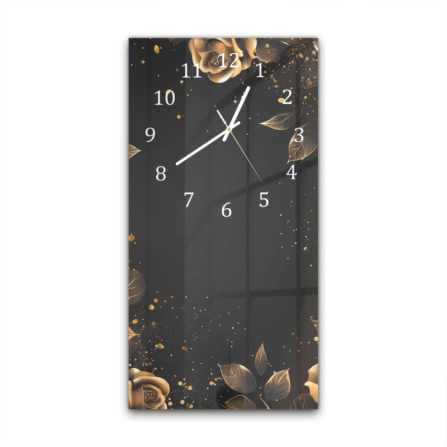 Wandklok 30x60  - Gehard Glas - Elegante Gouden Rozen