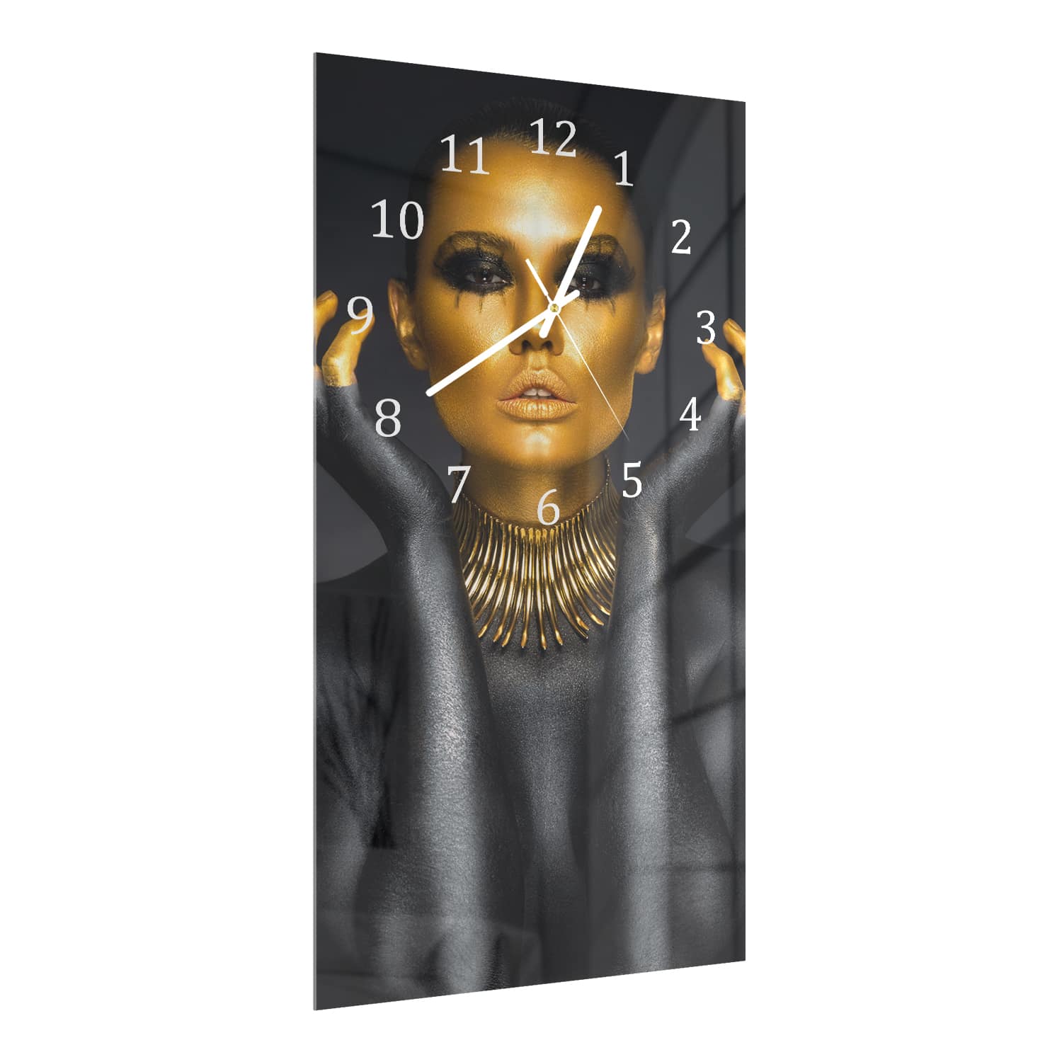 Wandklok 30x60  - Gehard Glas - Zwart/Gouden Vrouw