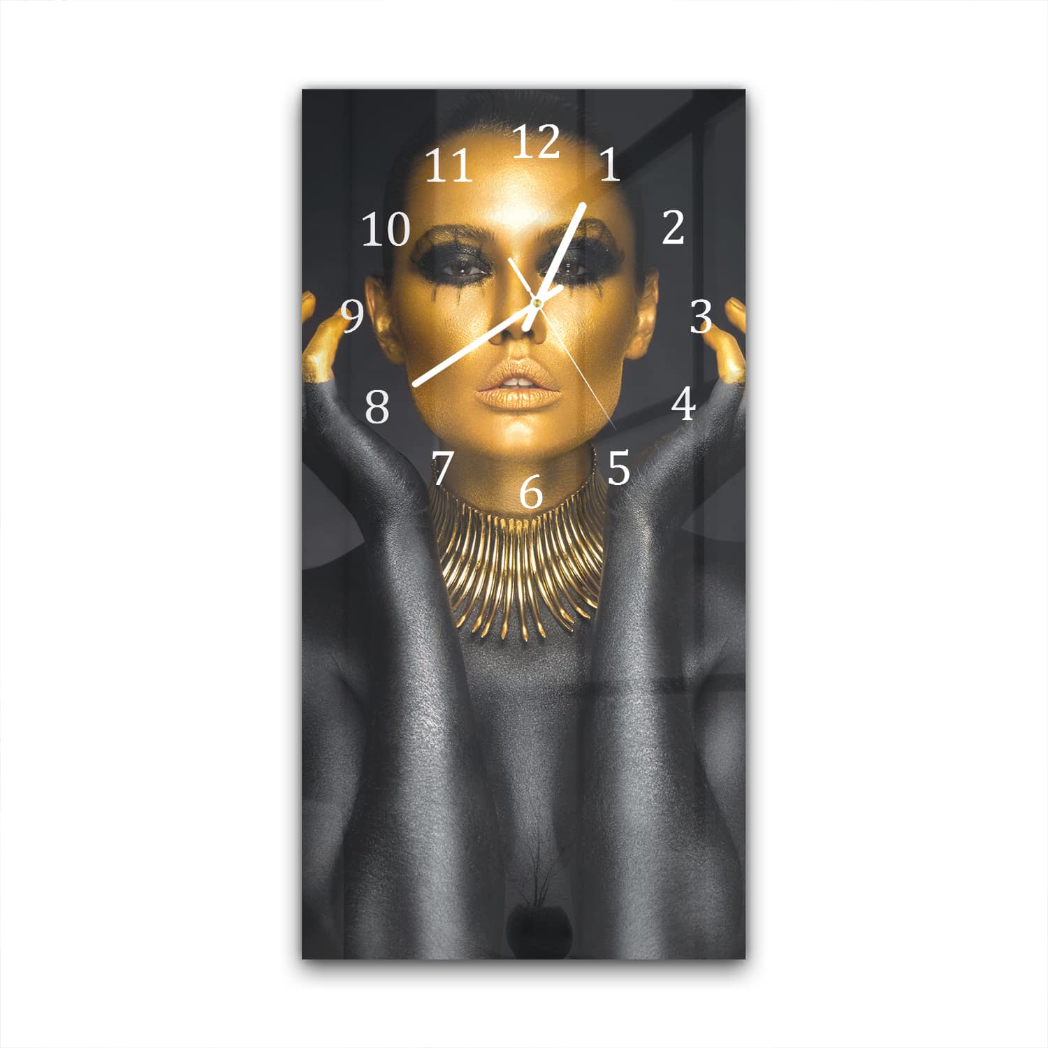 Wandklok 30x60  - Gehard Glas - Zwart/Gouden Vrouw