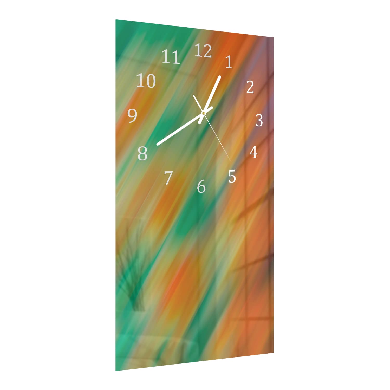 Wandklok 30x60  - Gehard Glas - Oranje & Groene Abstractie