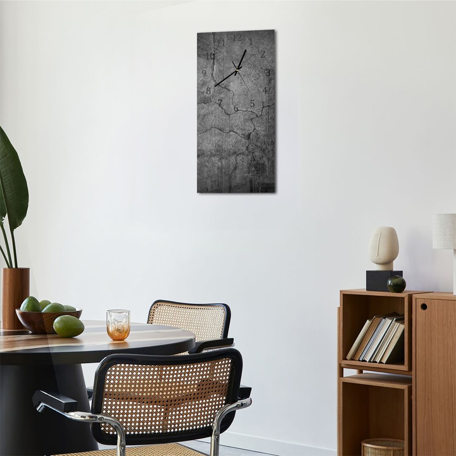 Wandklok 30x60  - Gehard Glas - Zwart Gescheurd Beton