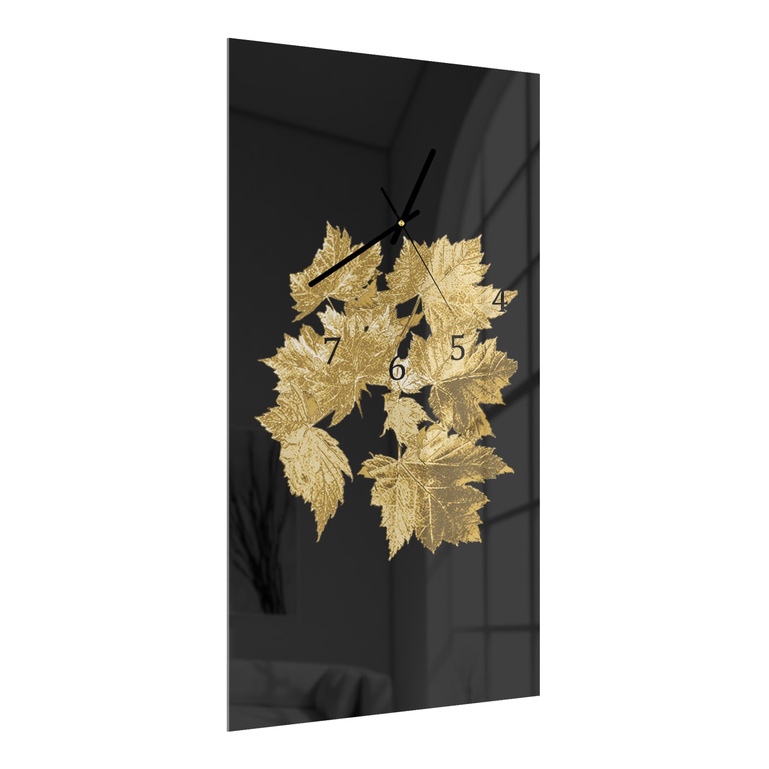 Wandklok 30x60  - Gehard Glas - Gouden Bladeren Patroon