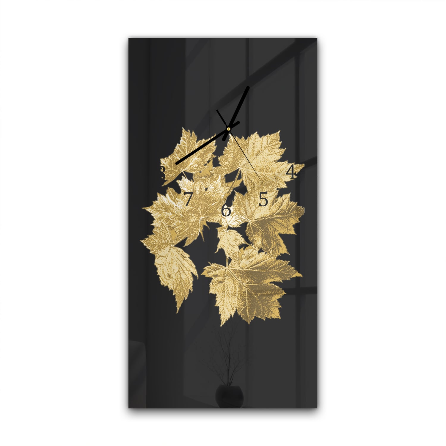 Wandklok 30x60  - Gehard Glas - Gouden Bladeren Patroon