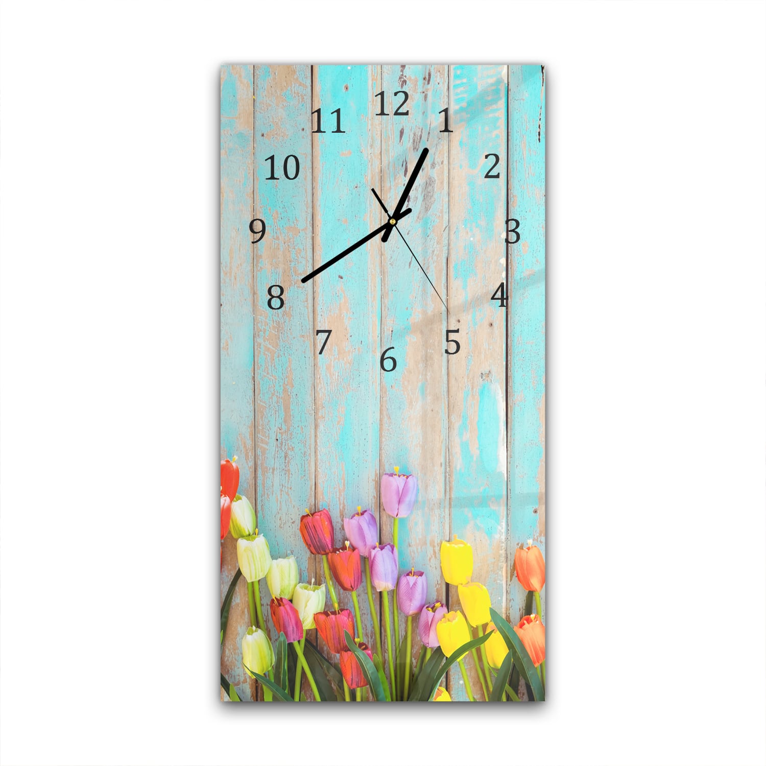 Wandklok 30x60  - Gehard Glas - Tulpen tegen Vintage Hout