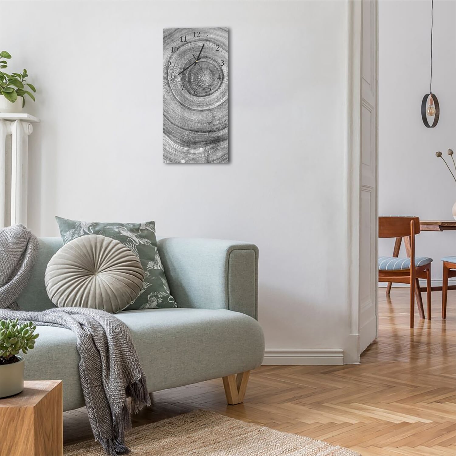 Wandklok 30x60  - Gehard Glas - Zwart-Wit Boomringen