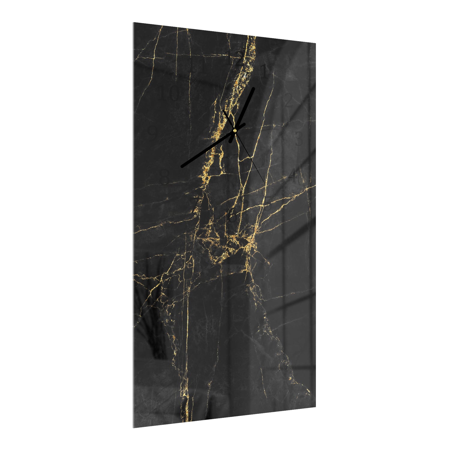 Wandklok 30x60  - Gehard Glas - Elegante Zwart-Gouden Marmer