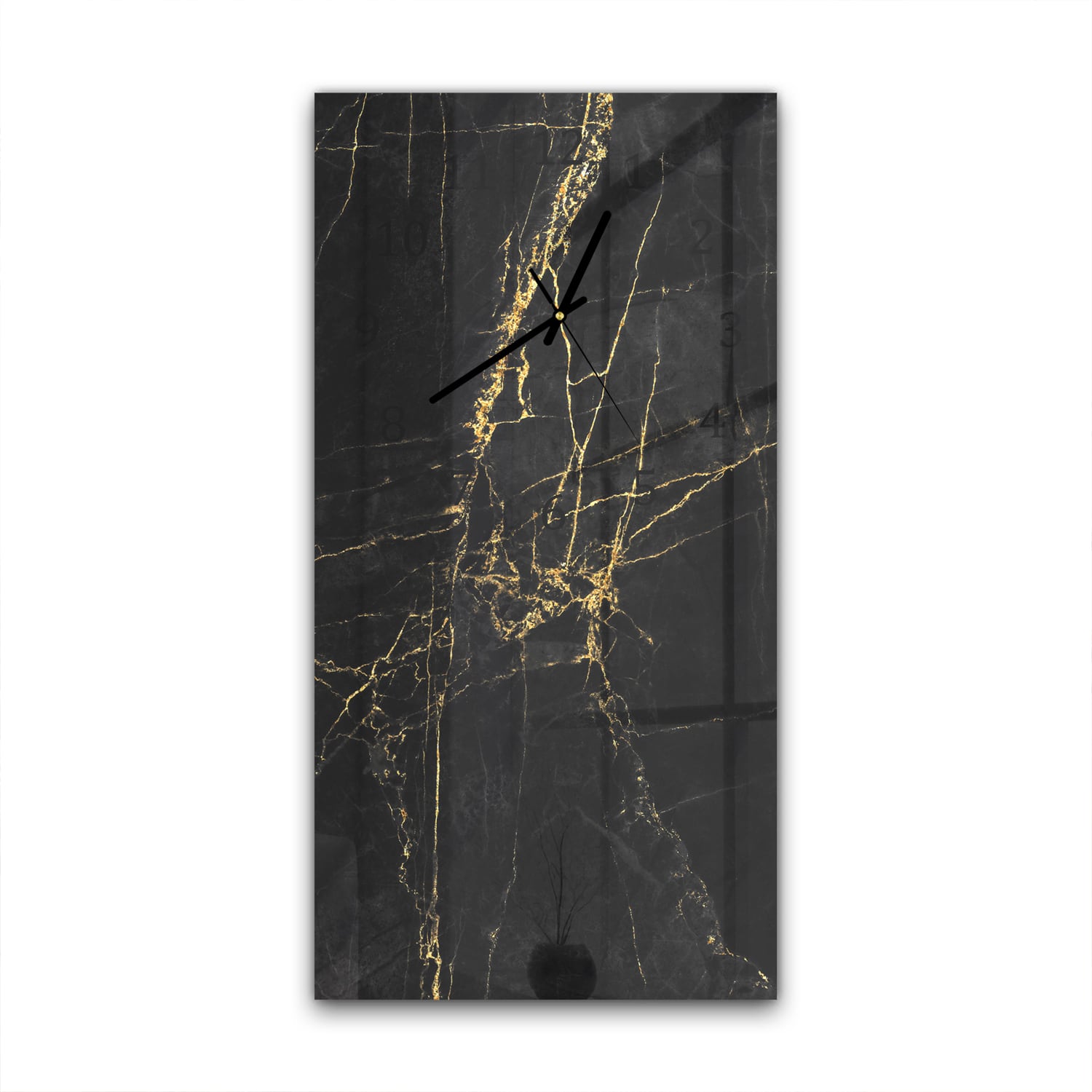 Wandklok 30x60  - Gehard Glas - Elegante Zwart-Gouden Marmer