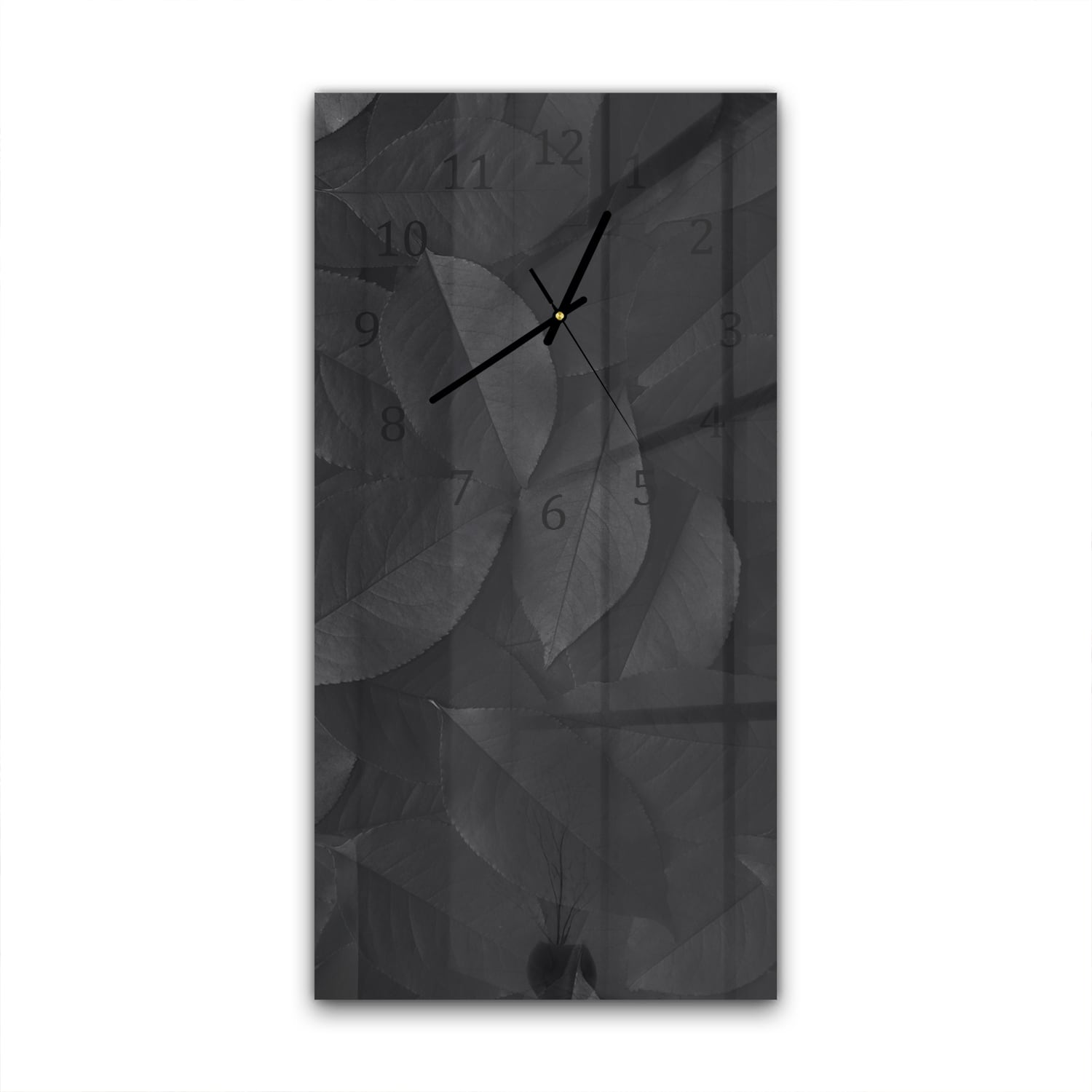 Wandklok 30x60  - Gehard Glas - Zwarte Bladeren