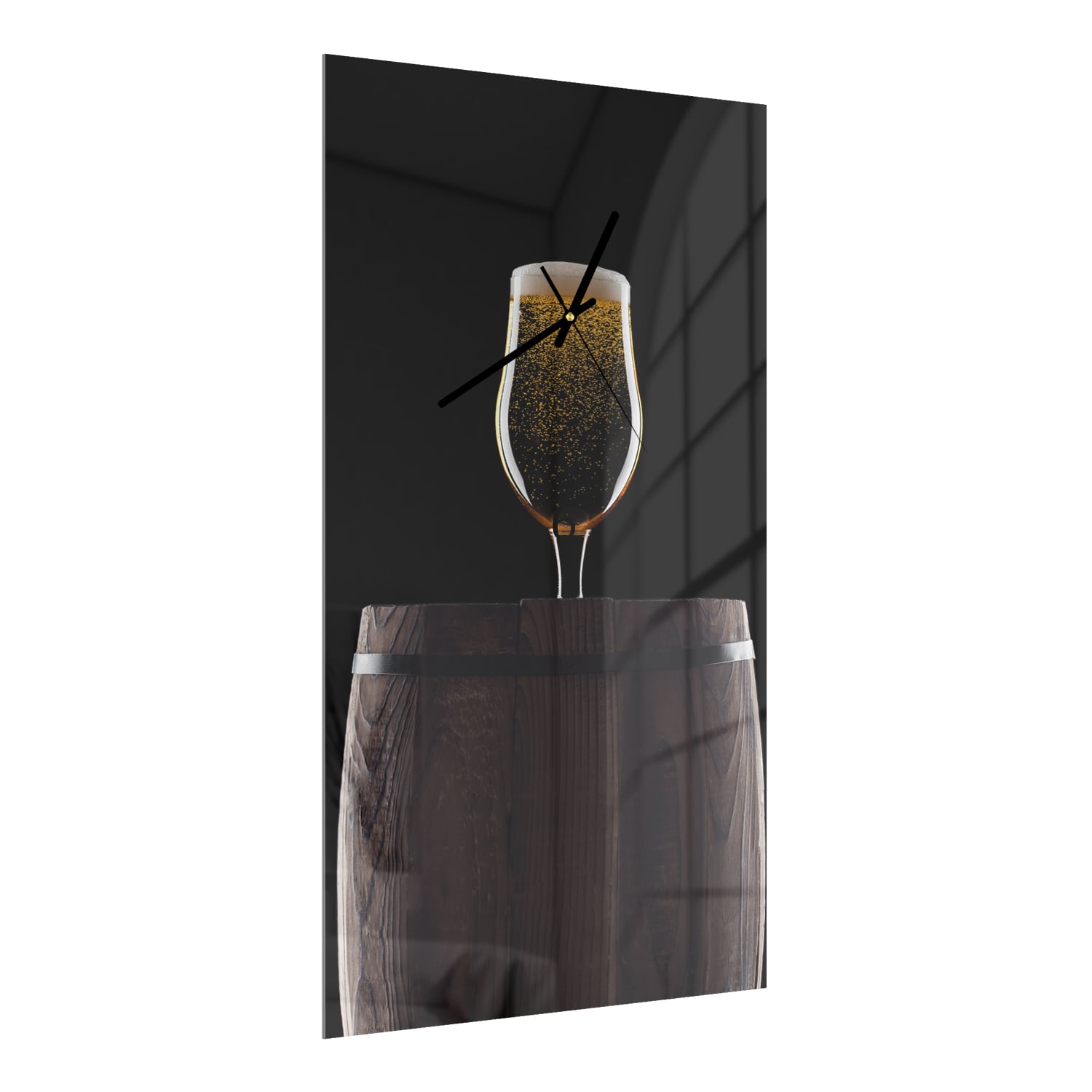 Wandklok 30x60  - Gehard Glas - Bierglas op Houten Vat