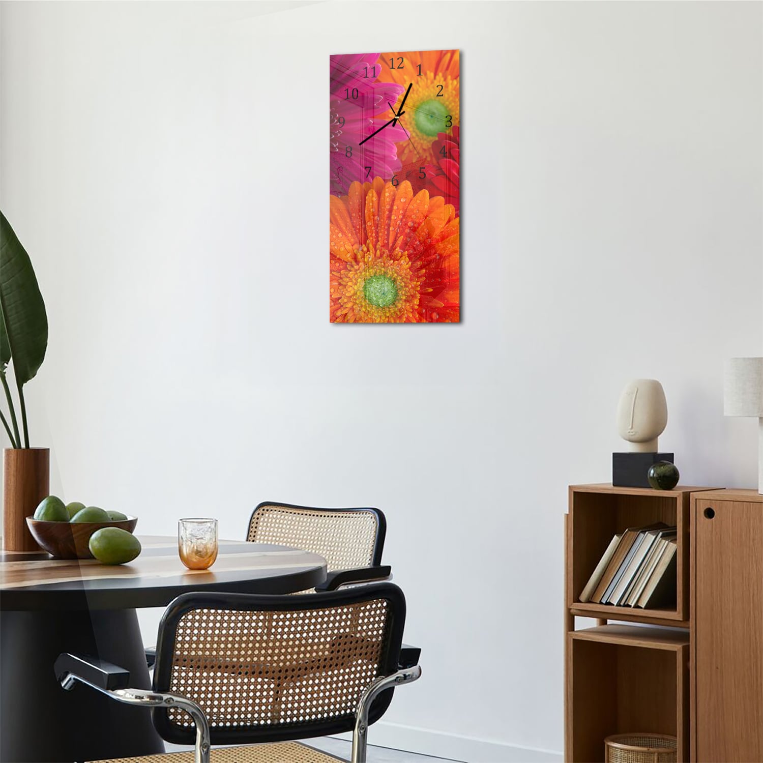 Wandklok 30x60  - Gehard Glas - Stralende Gerbera's