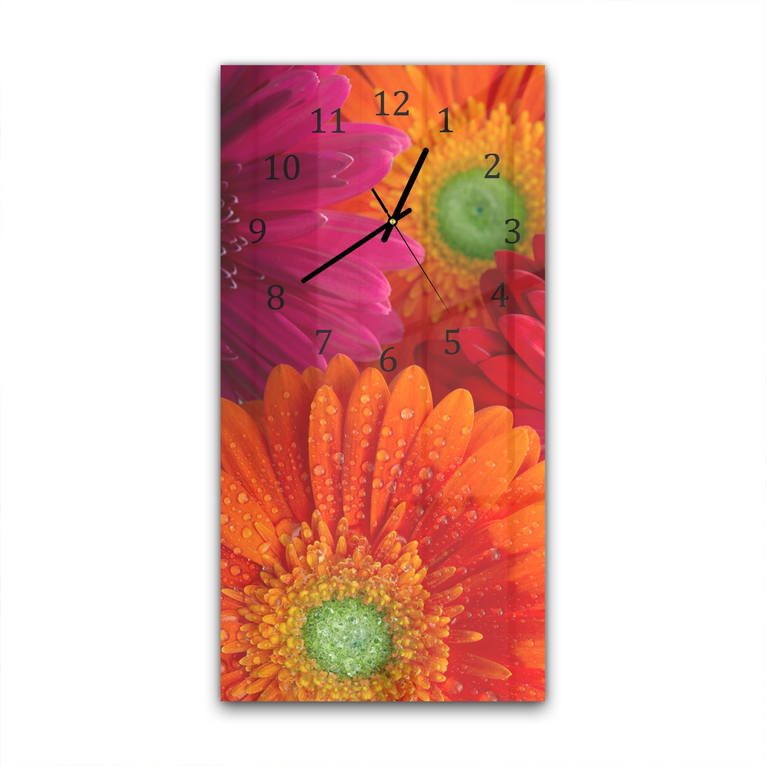 Wandklok 30x60  - Gehard Glas - Stralende Gerbera's