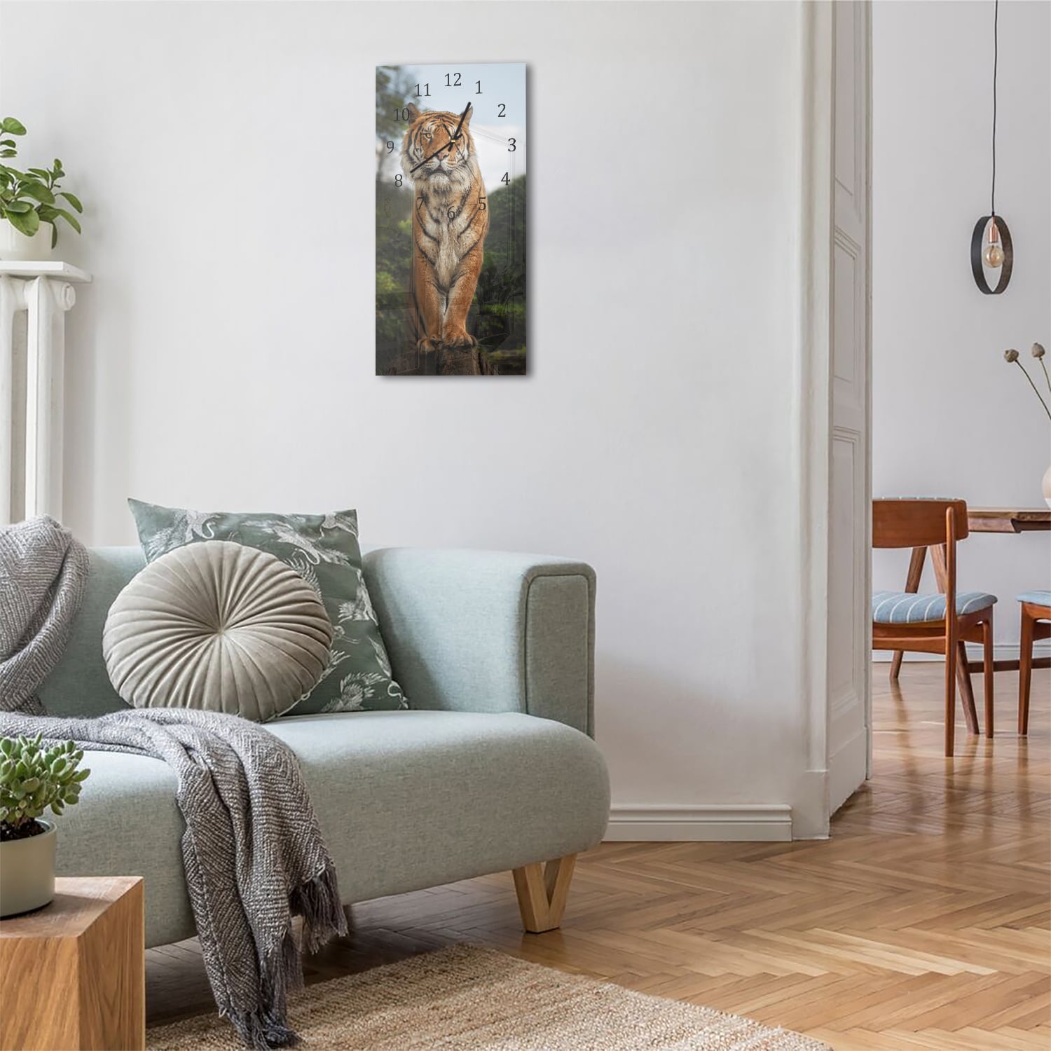Wandklok 30x60  - Gehard Glas - Bengaalse Tijger op een Rots