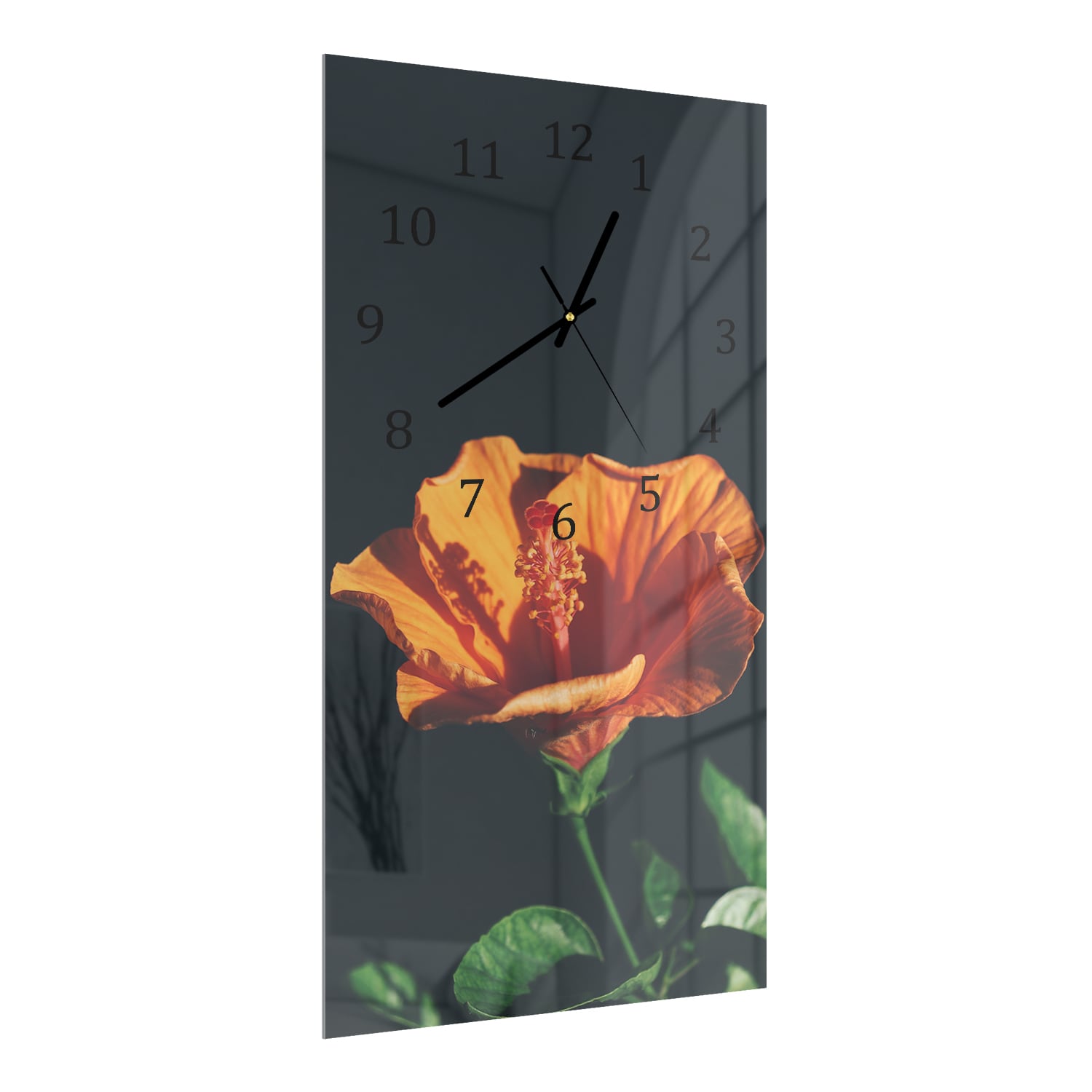 Wandklok 30x60  - Gehard Glas - Oranje Hibiscus