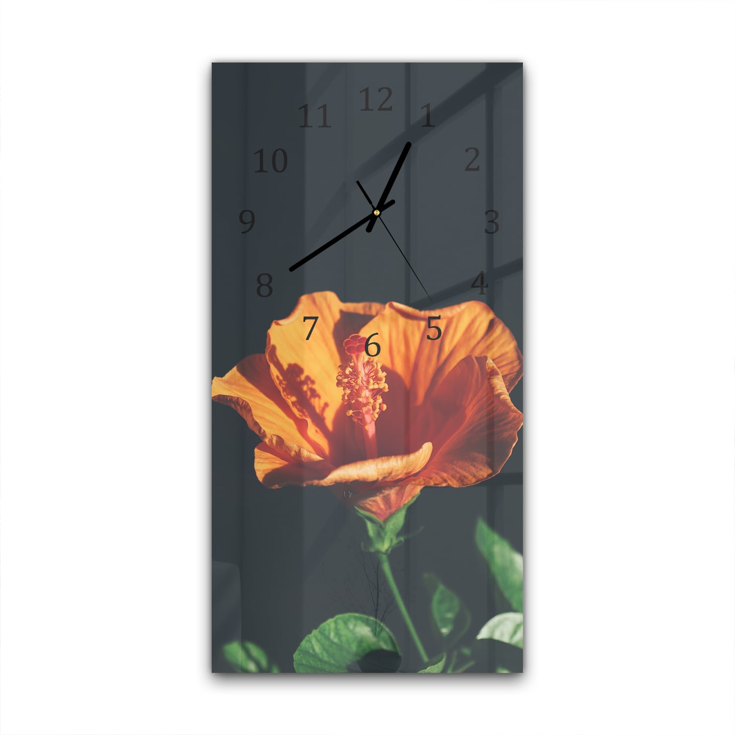 Wandklok 30x60  - Gehard Glas - Oranje Hibiscus