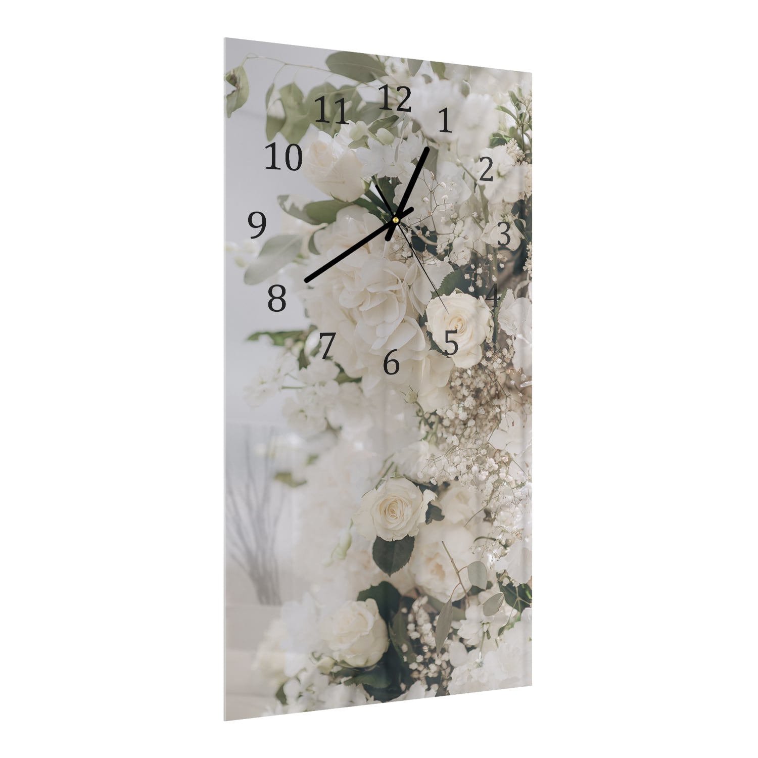 Wandklok 30x60  - Gehard Glas - Witte Bloemen Decor