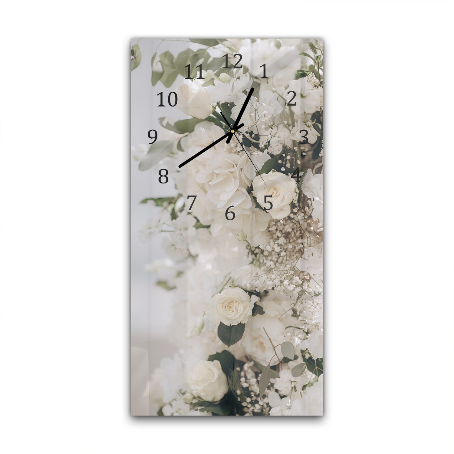 Wandklok 30x60  - Gehard Glas - Witte Bloemen Decor