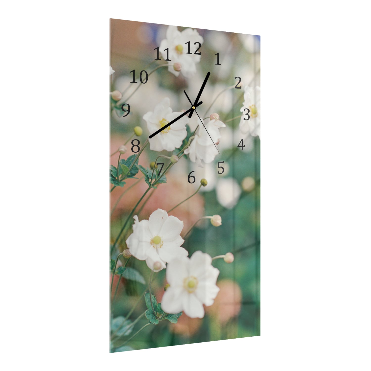 Wandklok 30x60  - Gehard Glas - Witte Bloemen In De Tuin