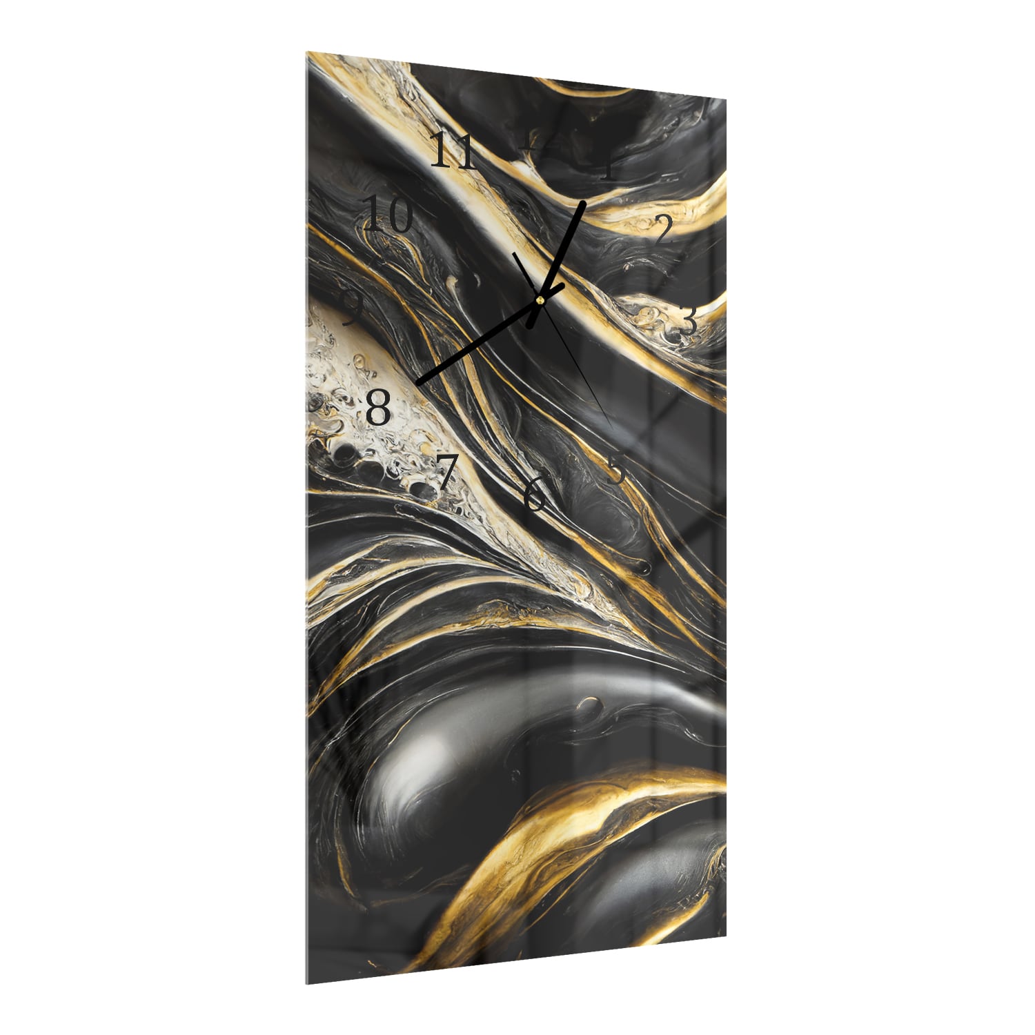 Wandklok 30x60  - Gehard Glas - Abstracte Goud en Zwart Marmer