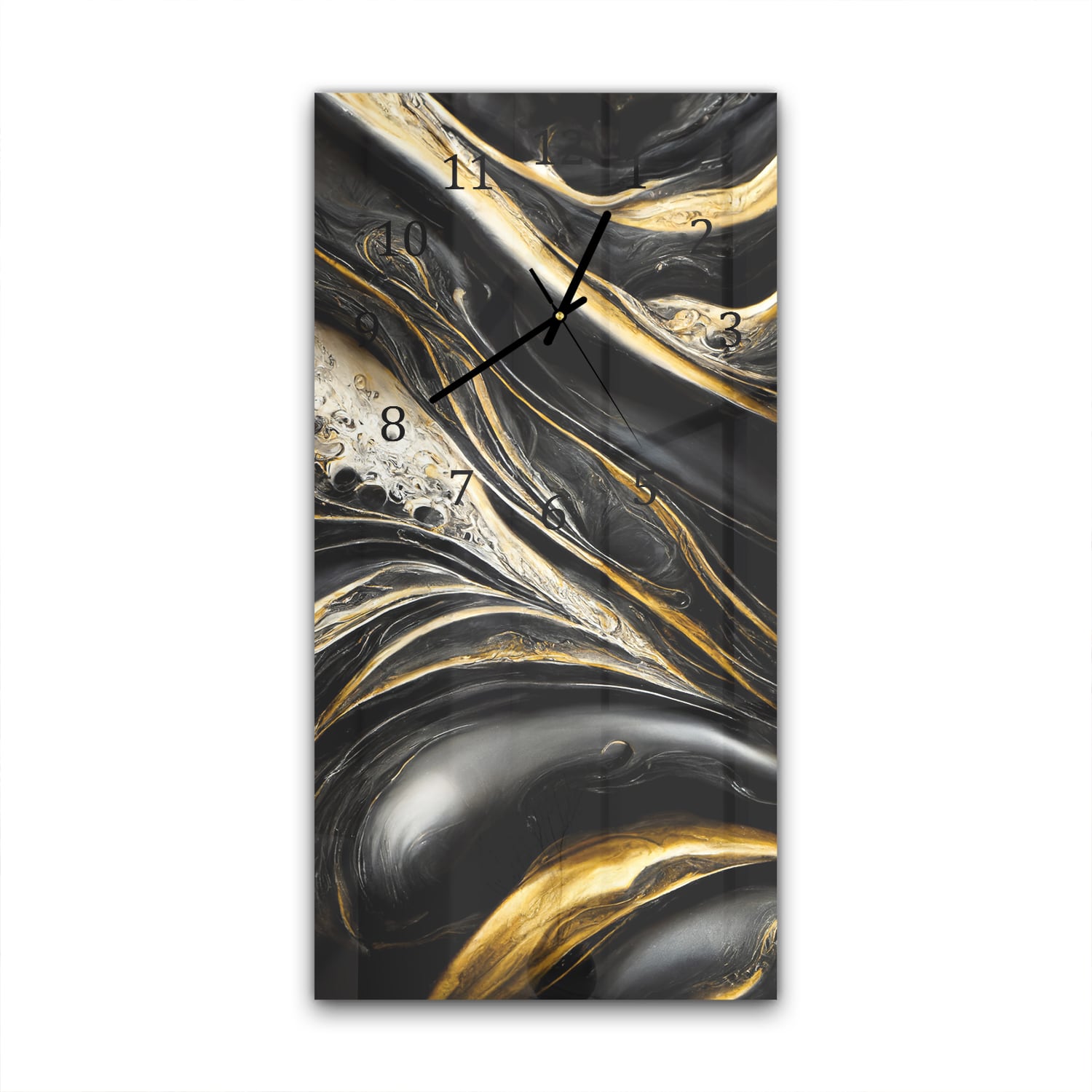 Wandklok 30x60  - Gehard Glas - Abstracte Goud en Zwart Marmer