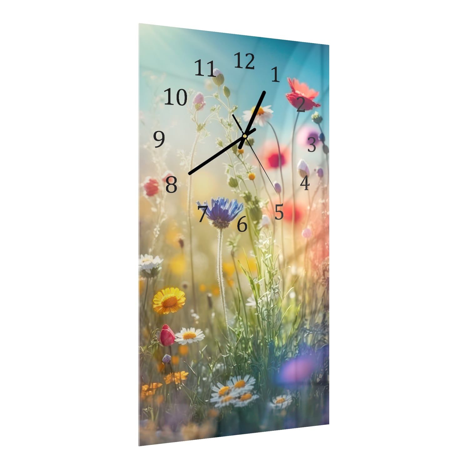 Wandklok 30x60  - Gehard Glas - Kleurrijke Wildbloemenweide