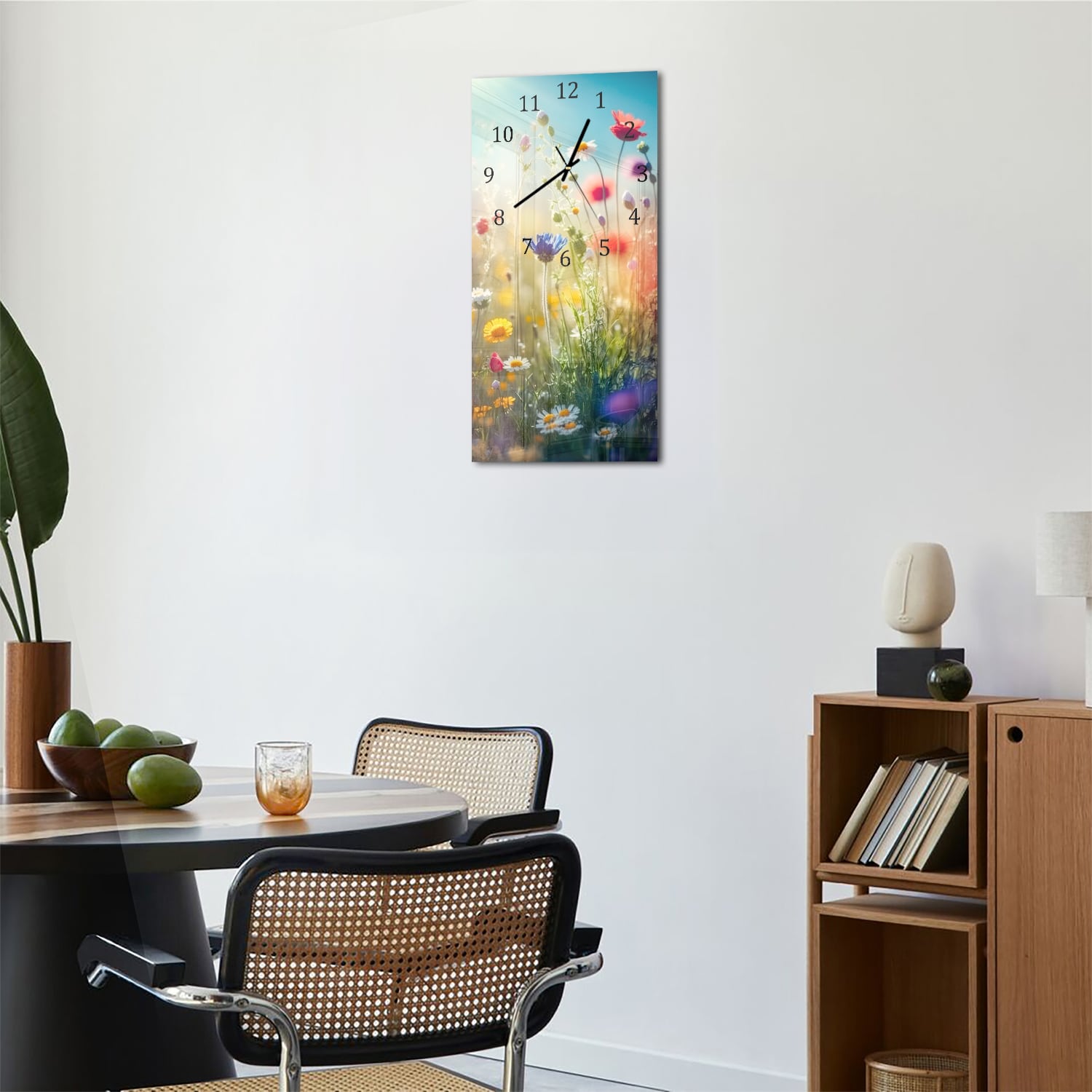 Wandklok 30x60  - Gehard Glas - Kleurrijke Wildbloemenweide