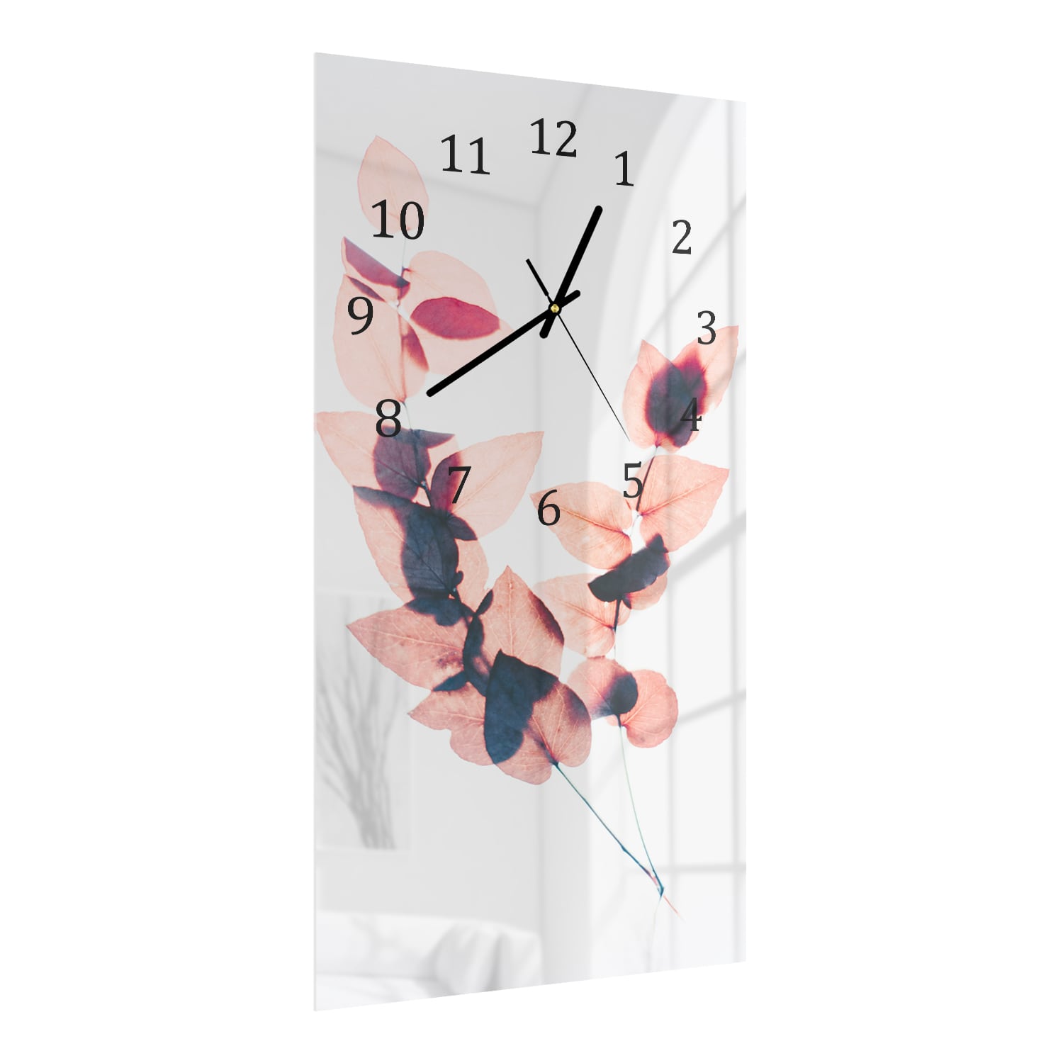 Wandklok 30x60  - Gehard Glas - Waterverf Roze Bladeren