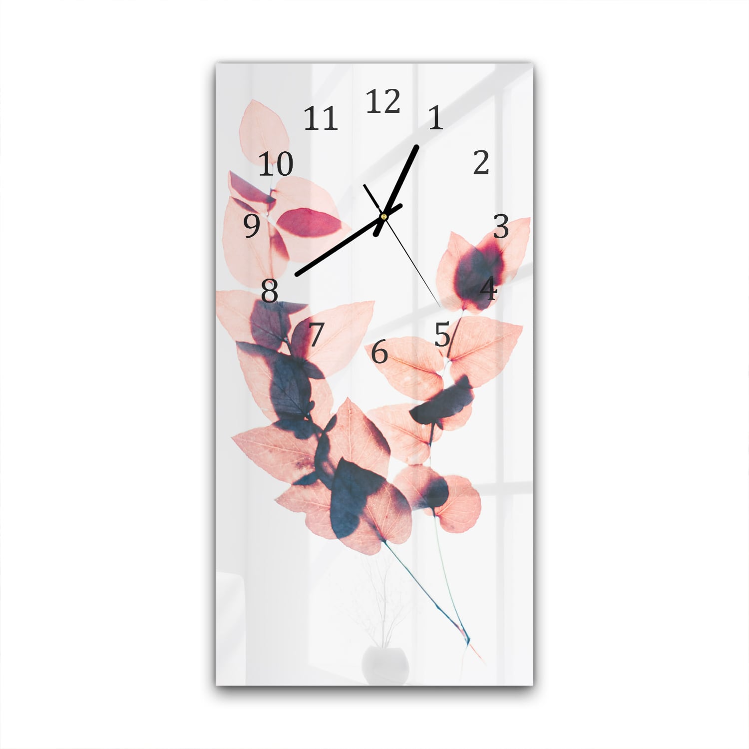 Wandklok 30x60  - Gehard Glas - Waterverf Roze Bladeren