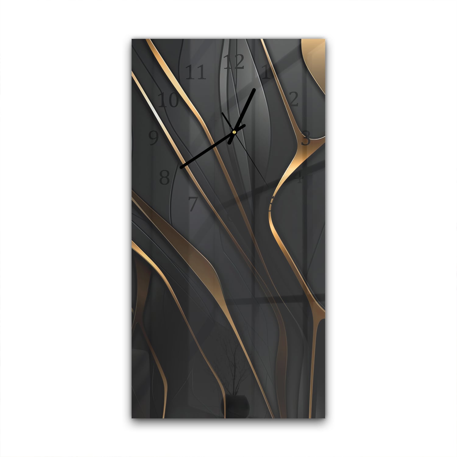 Wandklok 30x60  - Gehard Glas - Abstracte Zwarte en Gouden Lijnen