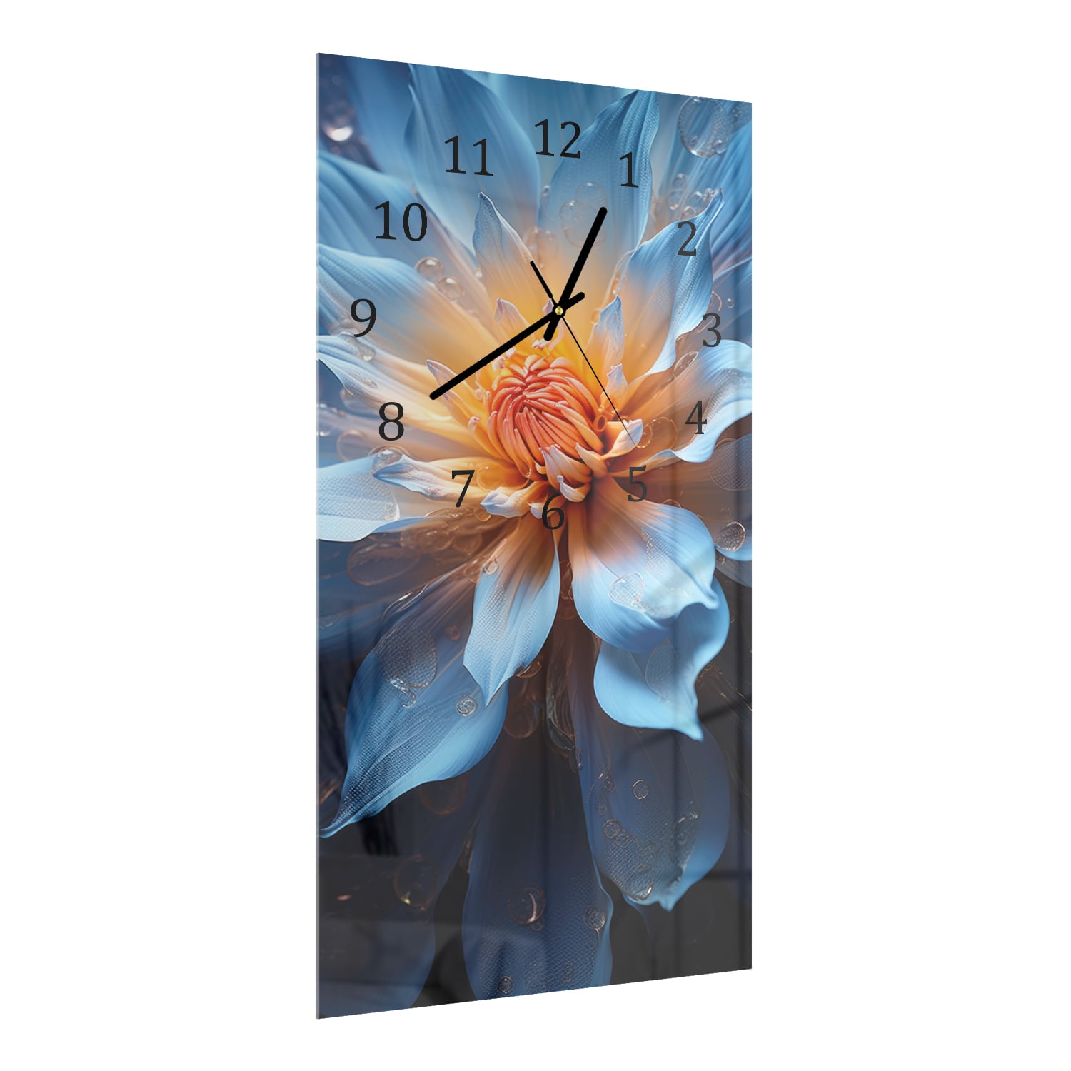 Wandklok 30x60  - Gehard Glas - Stralende Blauwe Dahlia