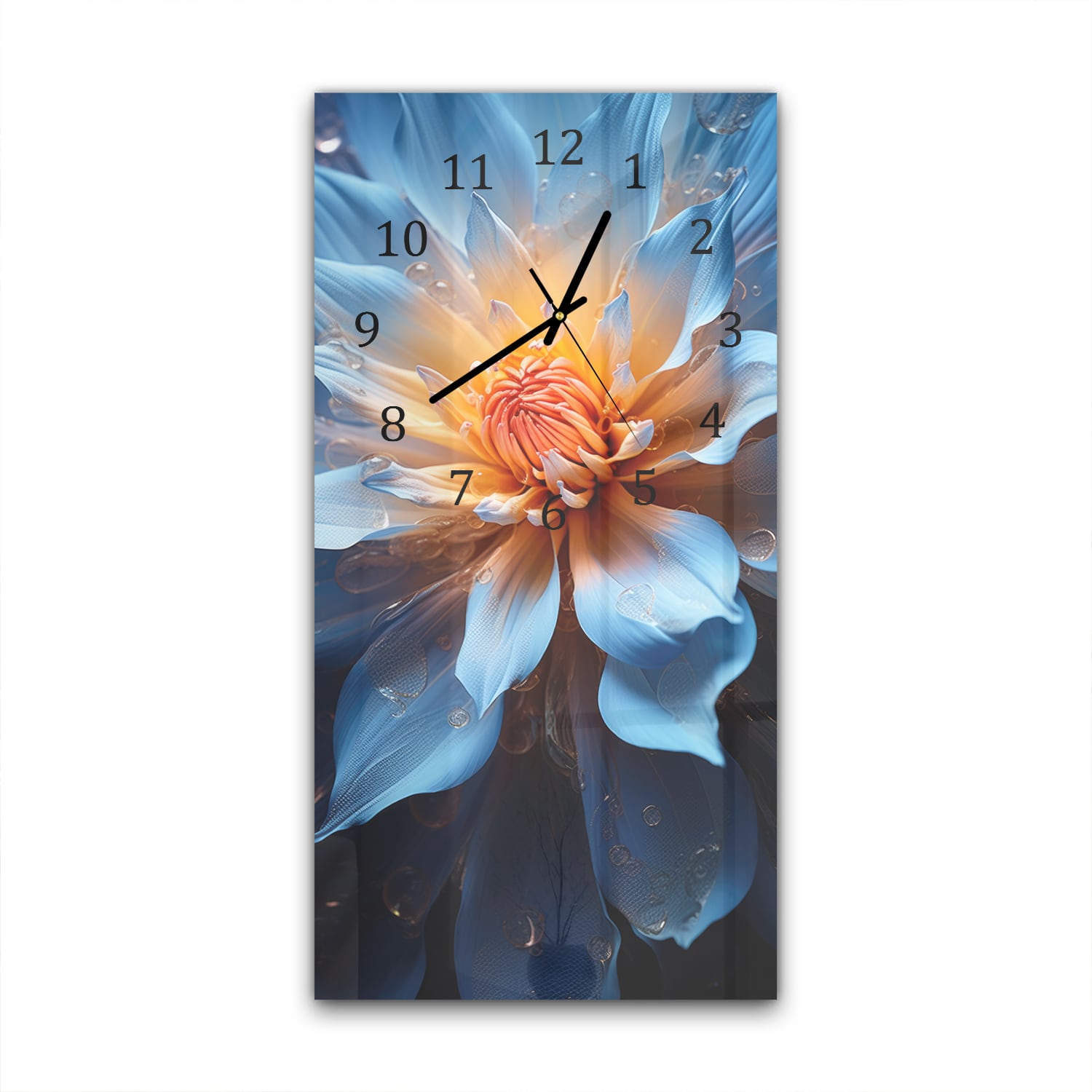 Wandklok 30x60  - Gehard Glas - Stralende Blauwe Dahlia