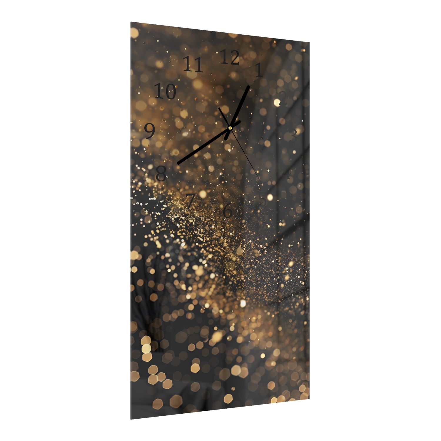 Wandklok 30x60  - Gehard Glas - Zwarte Achtergrond met Gouden Glitter